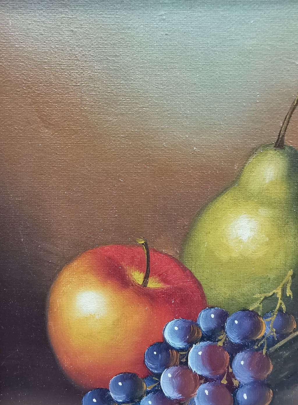 Fruit Still Life Oil Painting in Wooden Frame, Signed K. Cotton