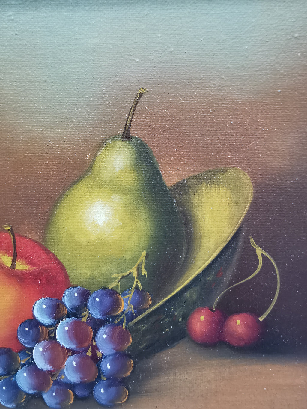 Fruit Still Life Oil Painting in Wooden Frame, Signed K. Cotton
