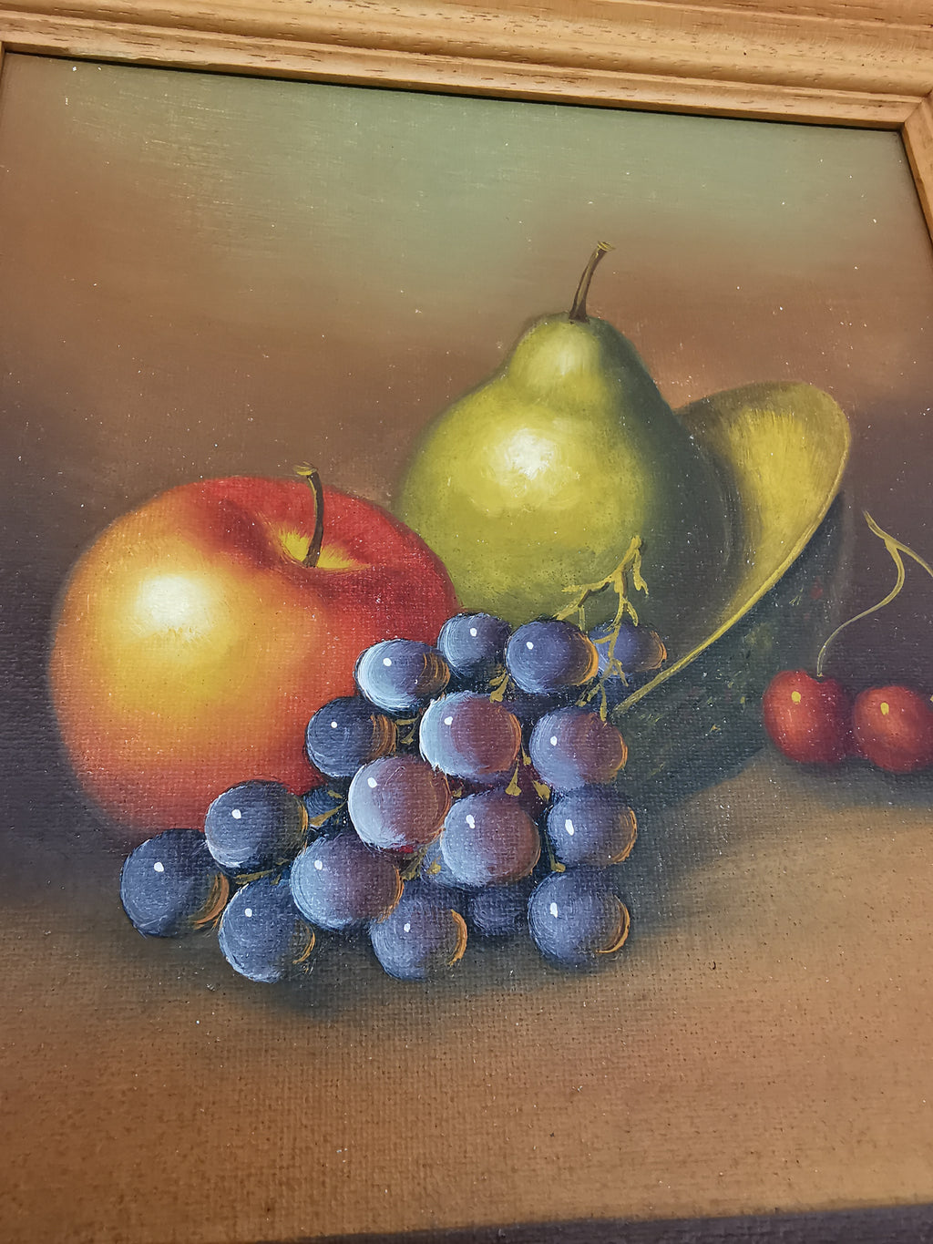 Fruit Still Life Oil Painting in Wooden Frame, Signed K. Cotton
