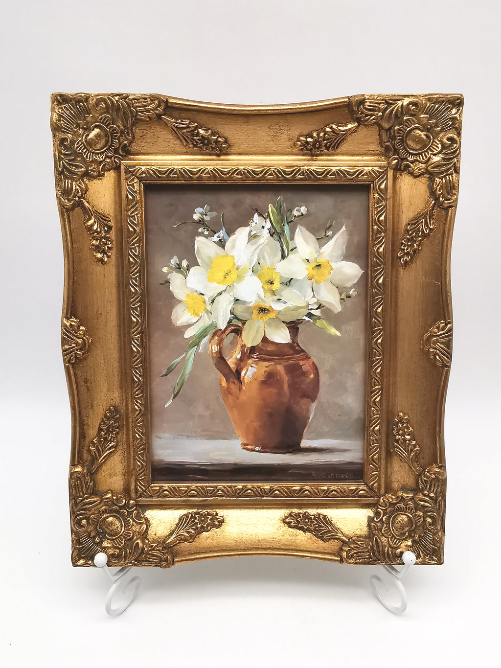 Framed Anne Cotterill Daffodils in Cider Jug Floral Fine Art Print