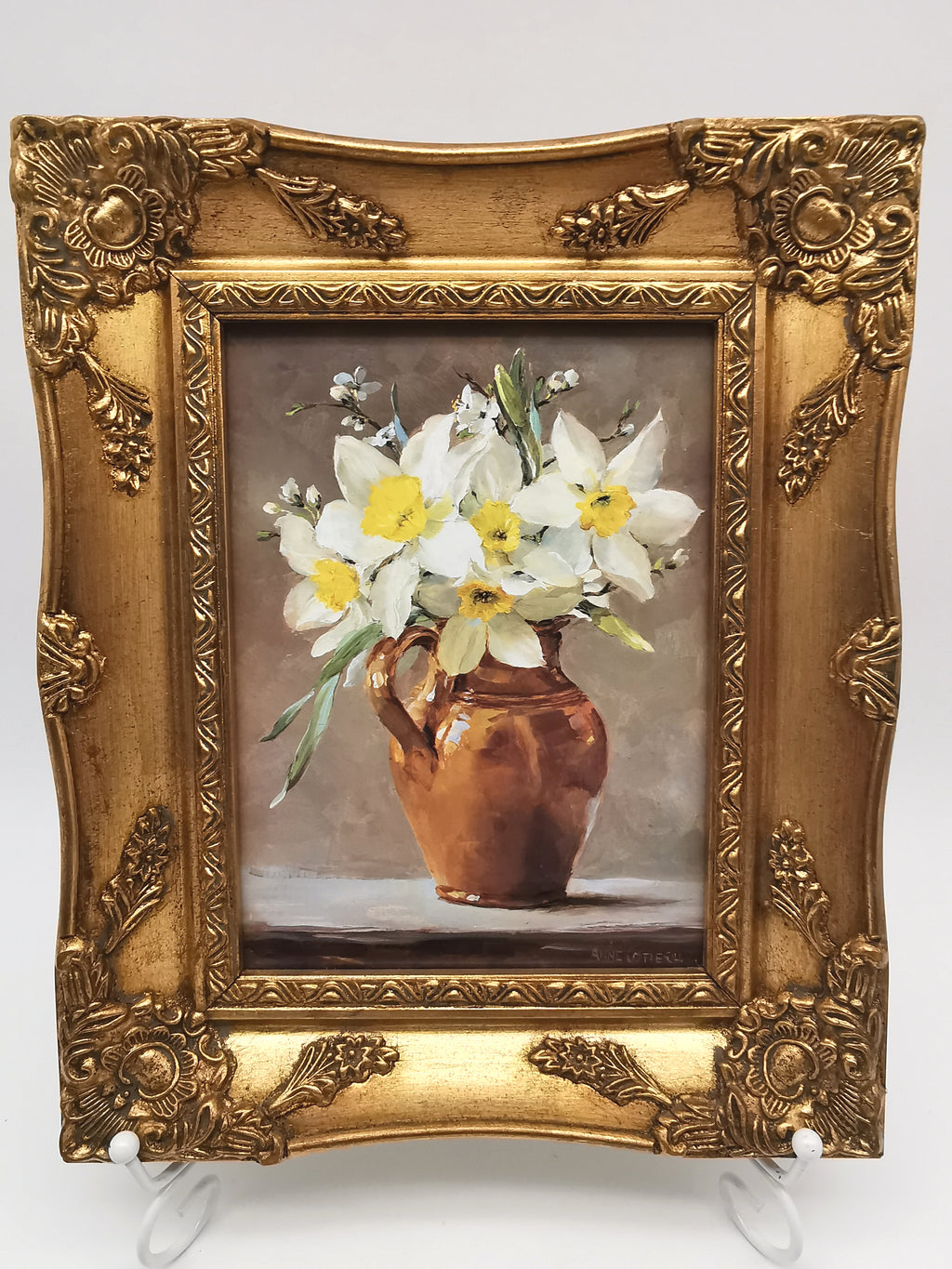 Framed Anne Cotterill Daffodils in Cider Jug Floral Fine Art Print
