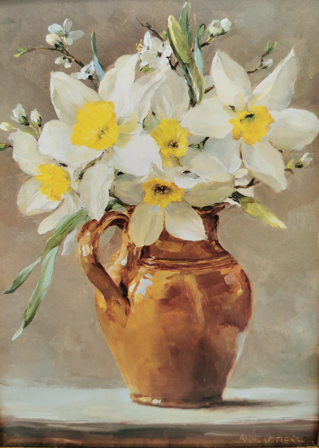 Framed Anne Cotterill Daffodils in Cider Jug Floral Fine Art Print