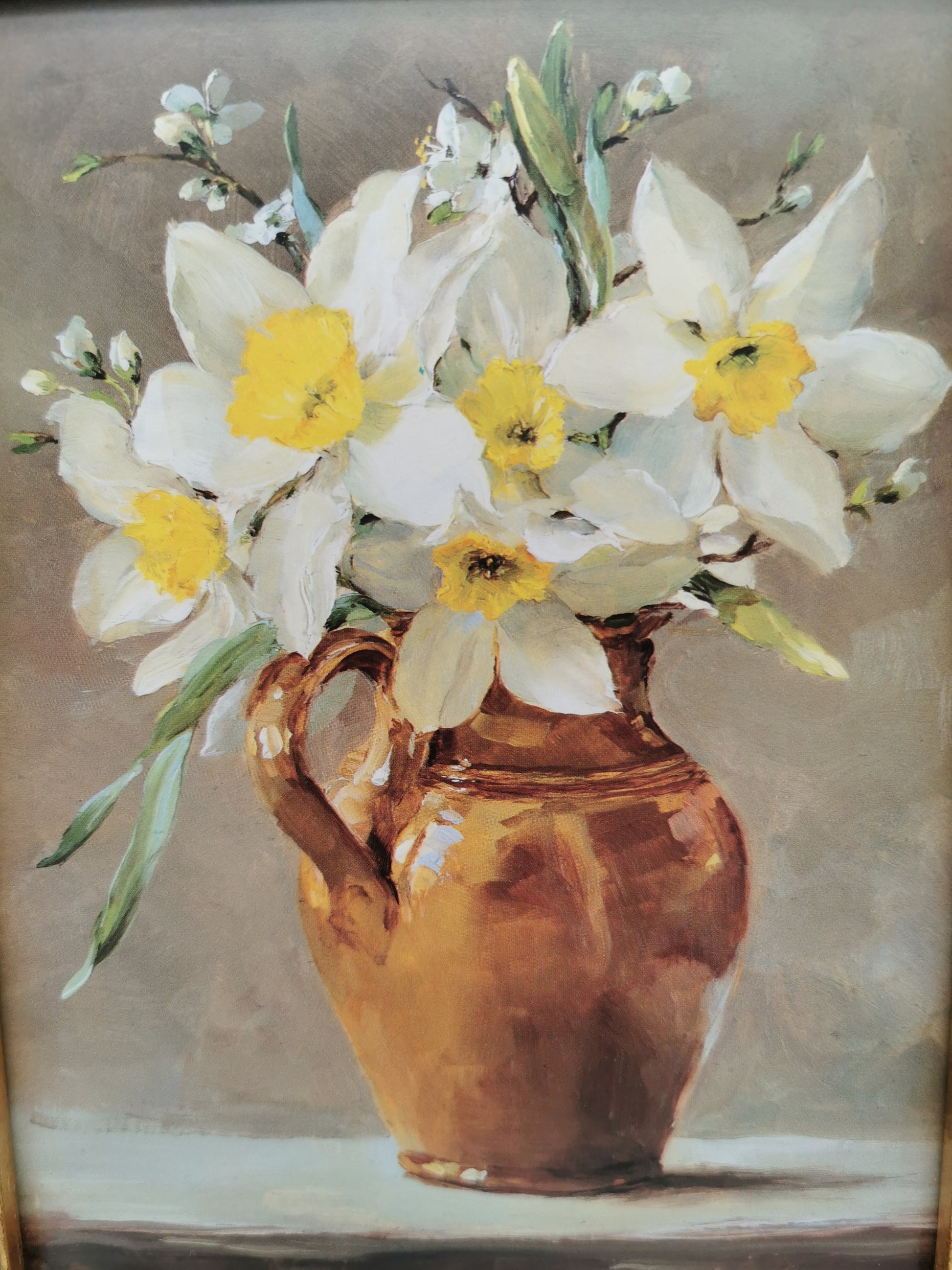 Framed Anne Cotterill Daffodils in Cider Jug Floral Fine Art Print