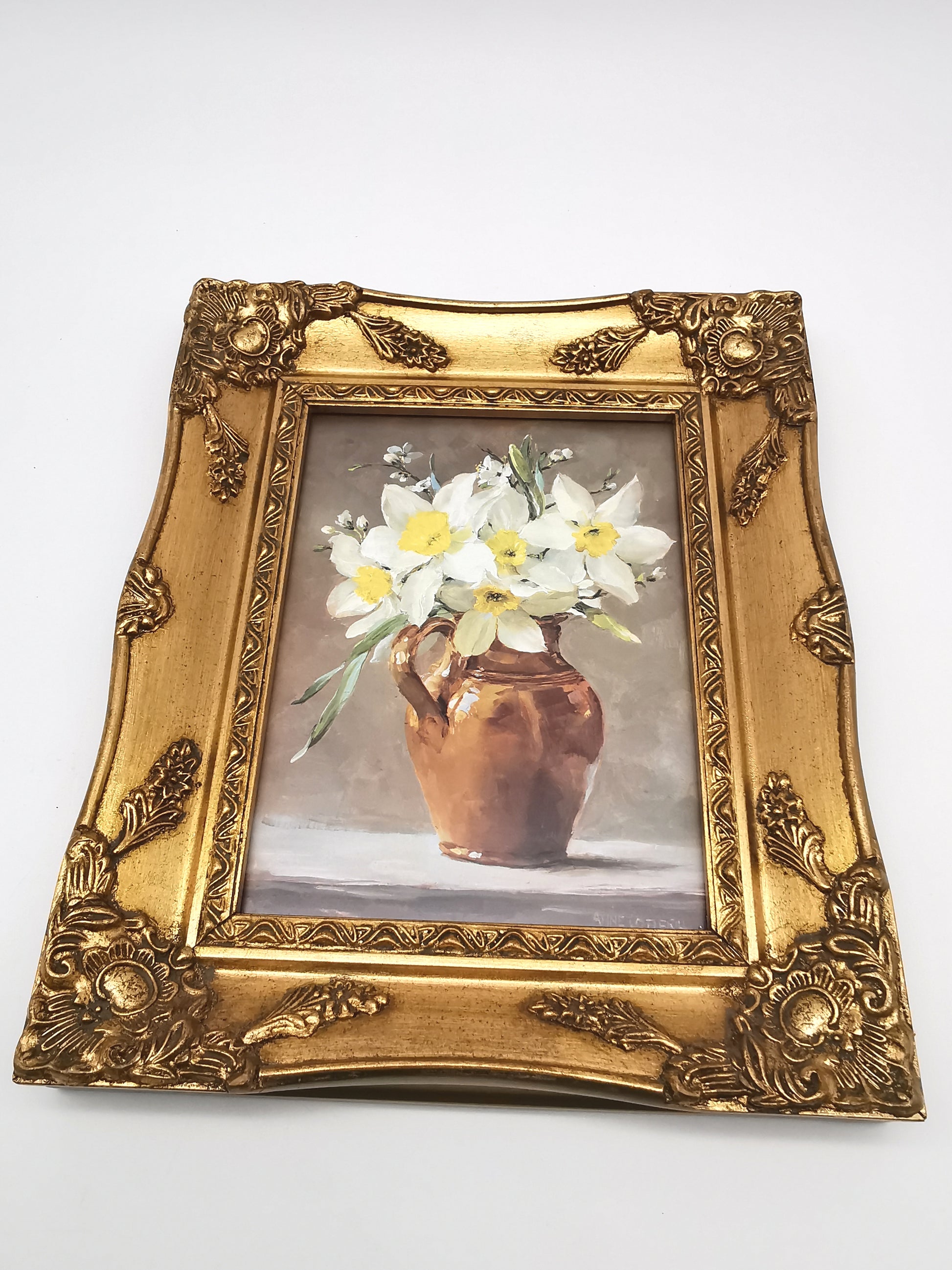 Framed Anne Cotterill Daffodils in Cider Jug Floral Fine Art Print