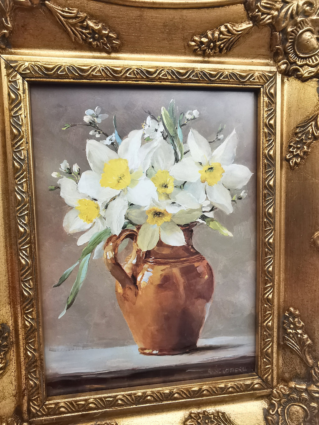 Framed Anne Cotterill Daffodils in Cider Jug Floral Fine Art Print