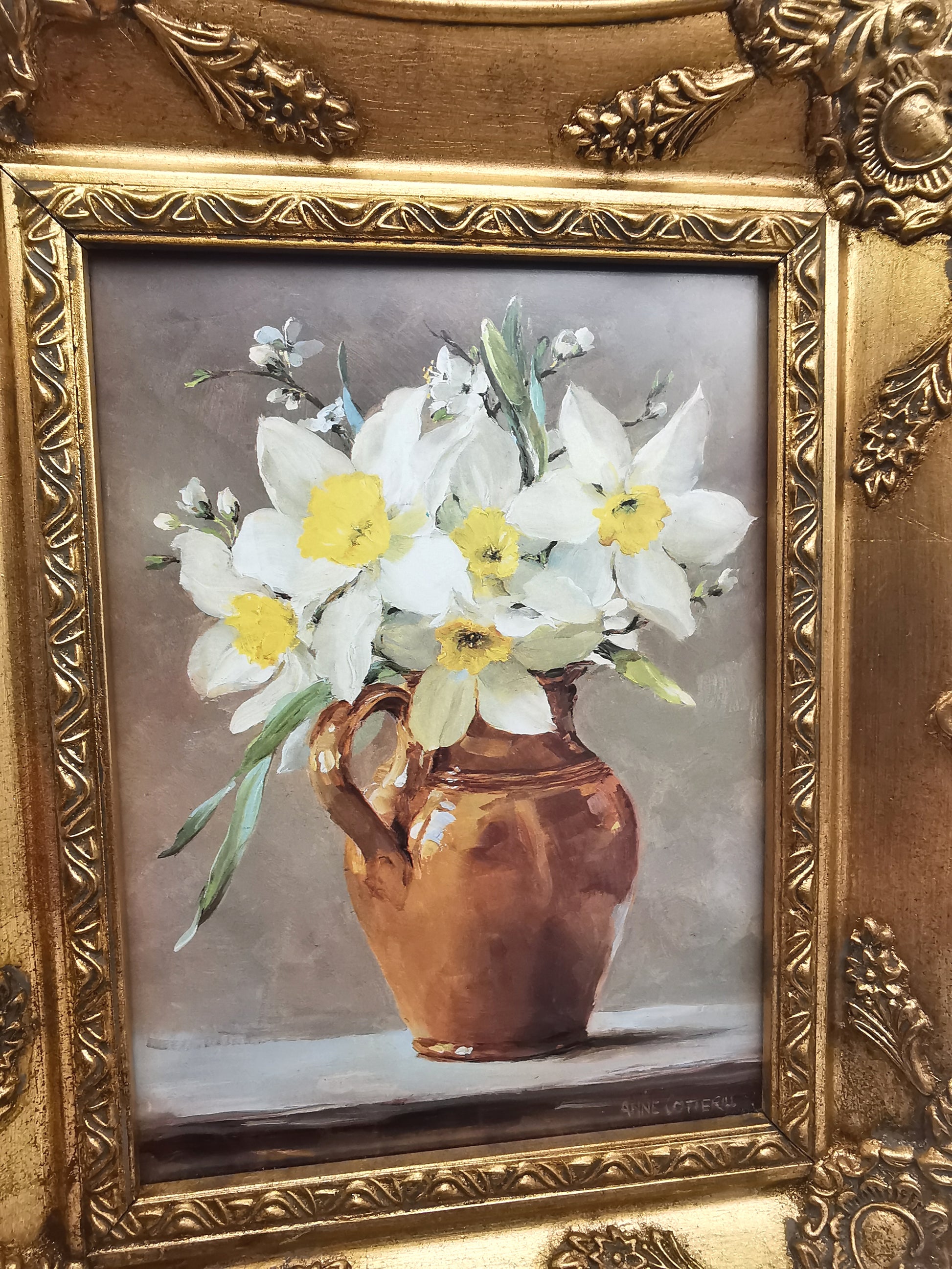 Framed Anne Cotterill Daffodils in Cider Jug Floral Fine Art Print