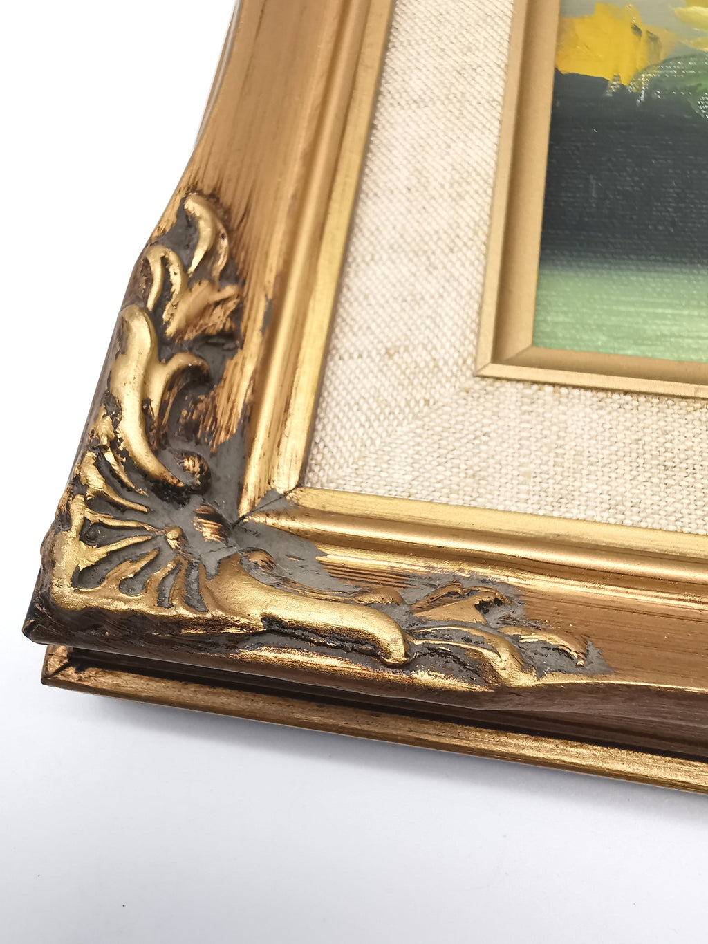 Vintage Floral Oil Painting – Framed Yellow Roses Still Life, Signed 27cm x22cm