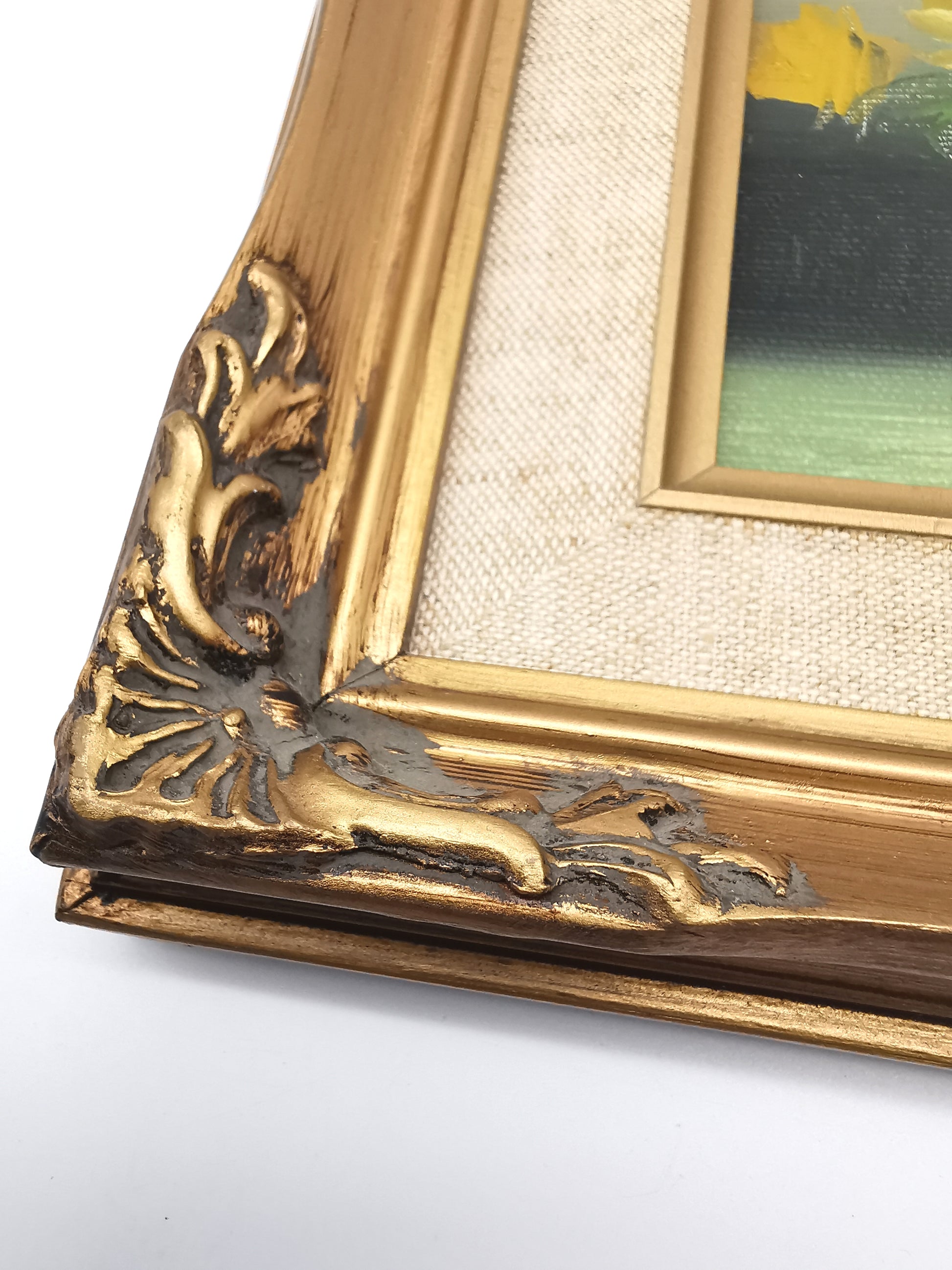 Vintage Floral Oil Painting – Framed Yellow Roses Still Life, Signed 27cm x22cm