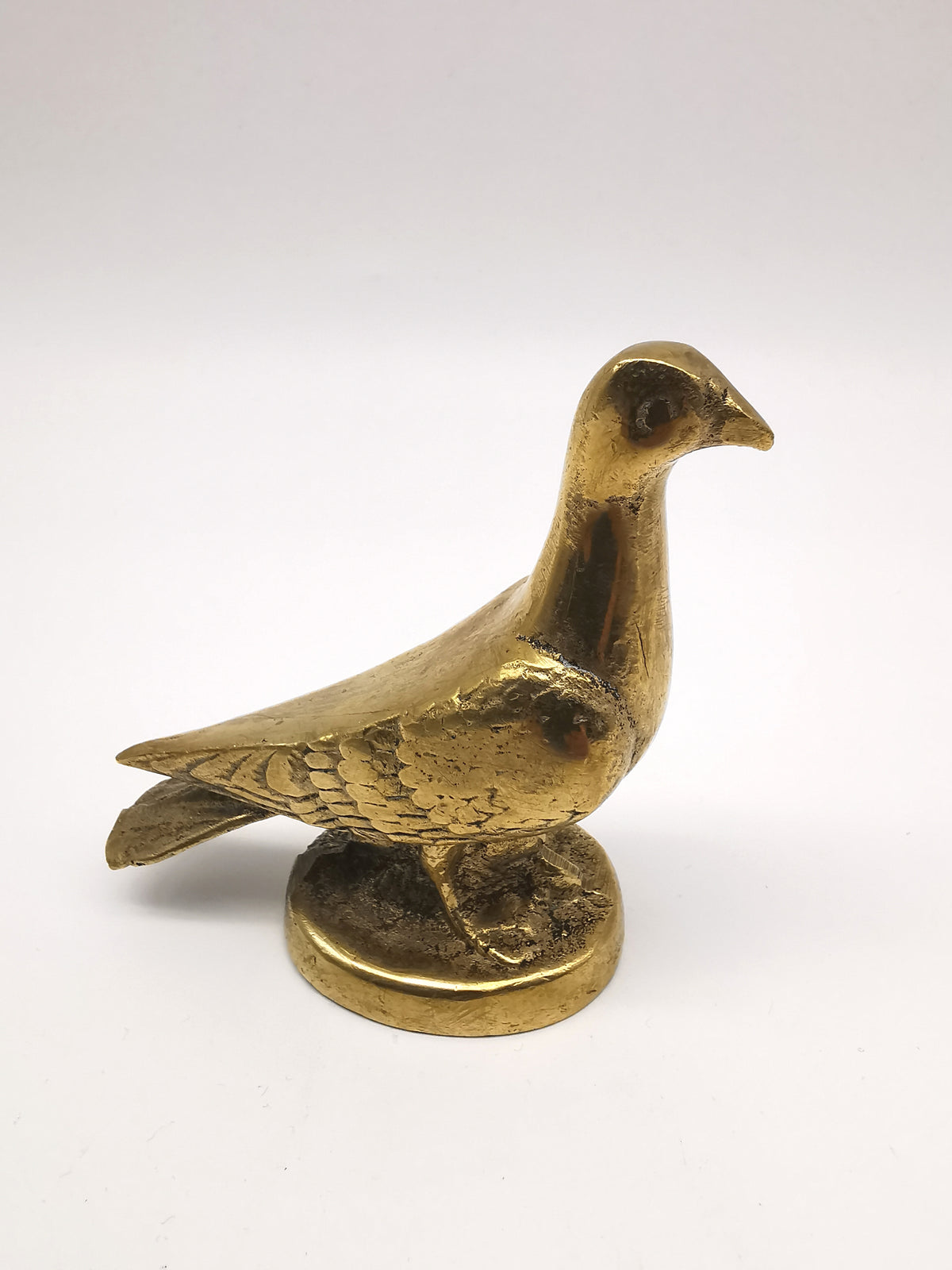 Vintage Solid Cast Brass Pigeon Figurine - Mid Century Heavy Bird Paperweight