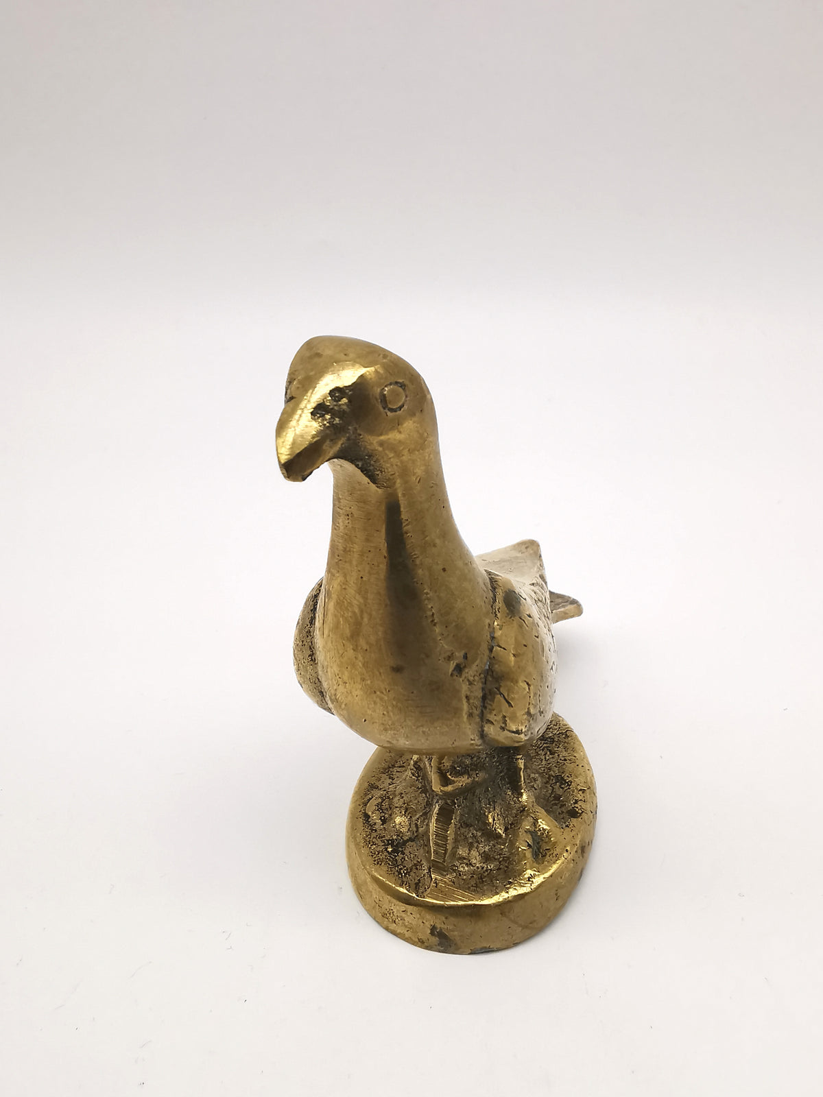 Vintage Solid Cast Brass Pigeon Figurine - Mid Century Heavy Bird Paperweight