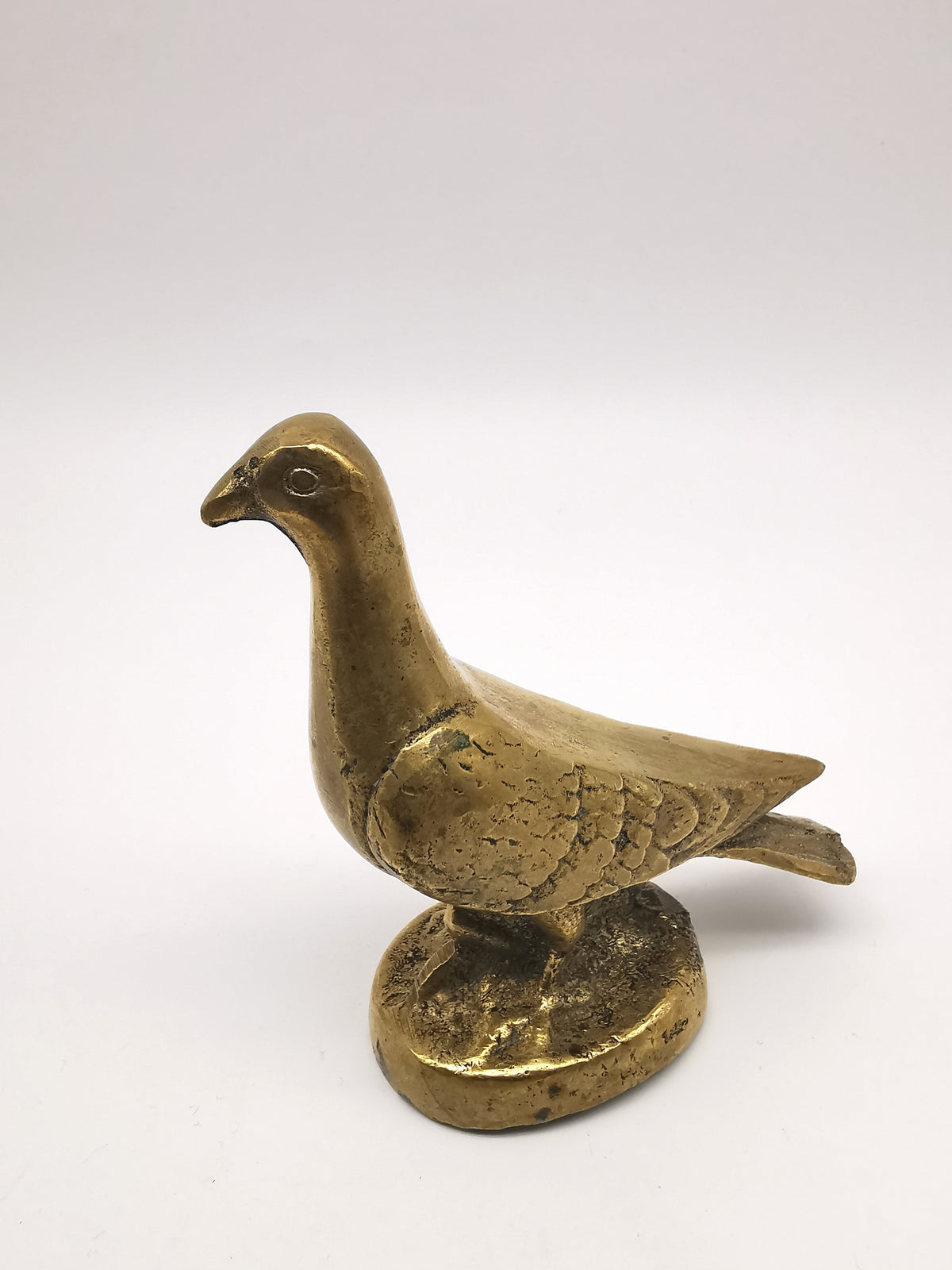 Vintage Solid Cast Brass Pigeon Figurine - Mid Century Heavy Bird Paperweight