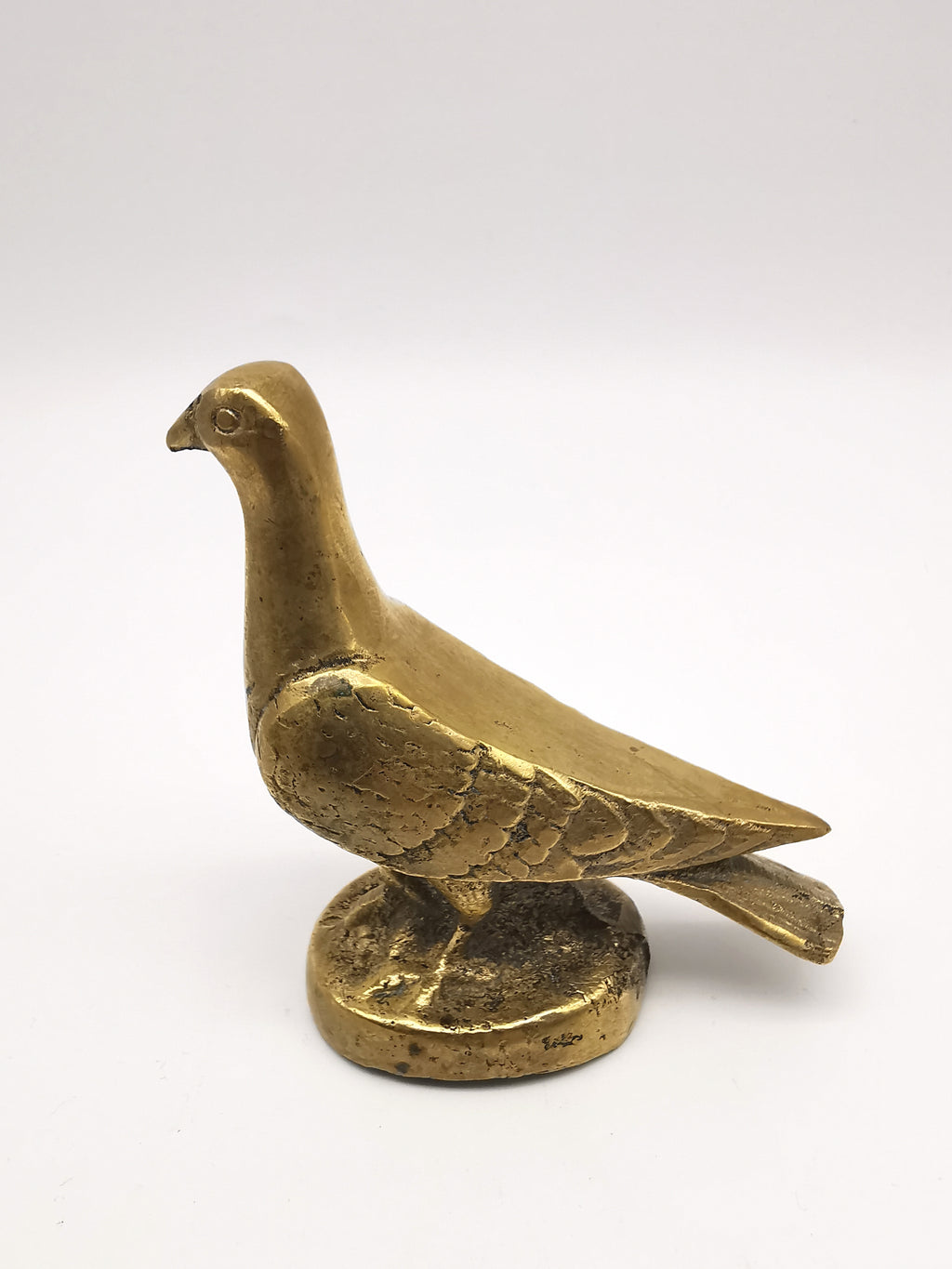 Vintage Solid Cast Brass Pigeon Figurine - Mid Century Heavy Bird Paperweight