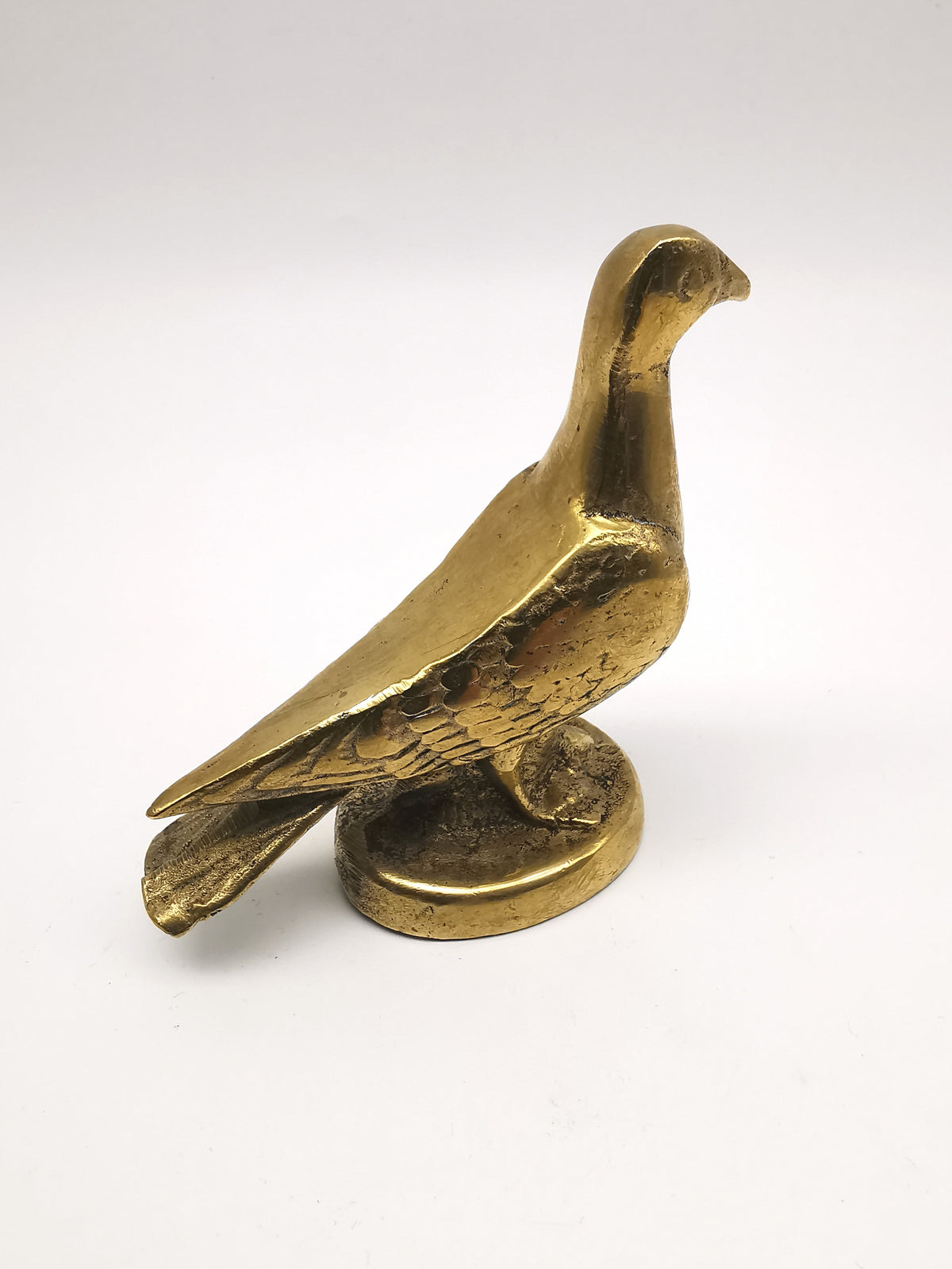 Vintage Solid Cast Brass Pigeon Figurine - Mid Century Heavy Bird Paperweight