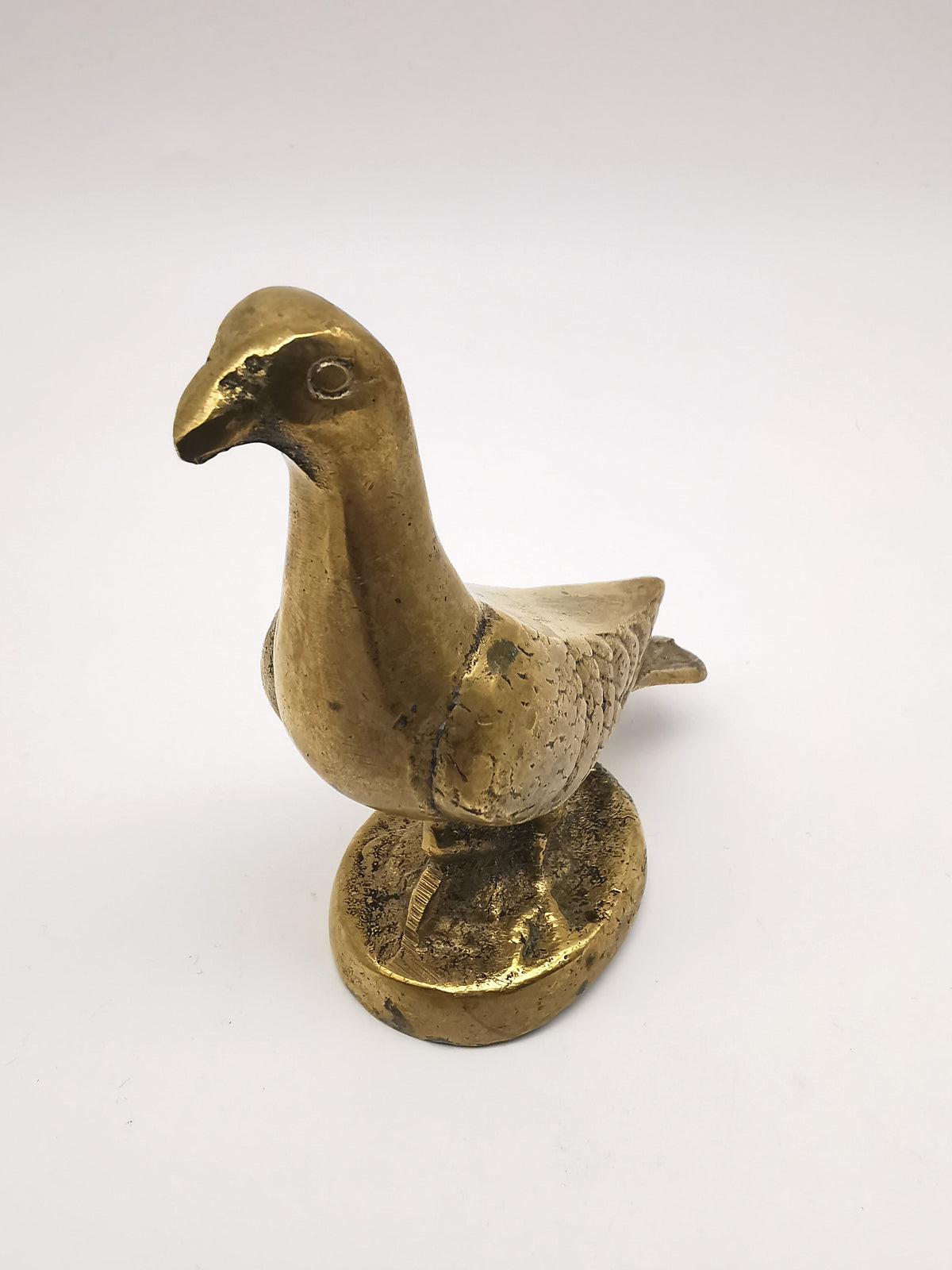 Vintage Solid Cast Brass Pigeon Figurine - Mid Century Heavy Bird Paperweight