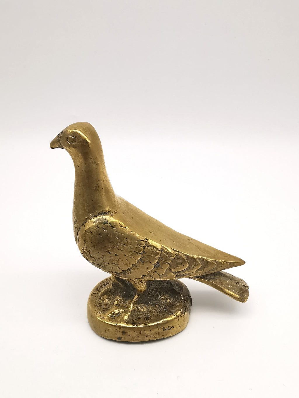 Vintage Solid Cast Brass Pigeon Figurine - Mid Century Heavy Bird Paperweight