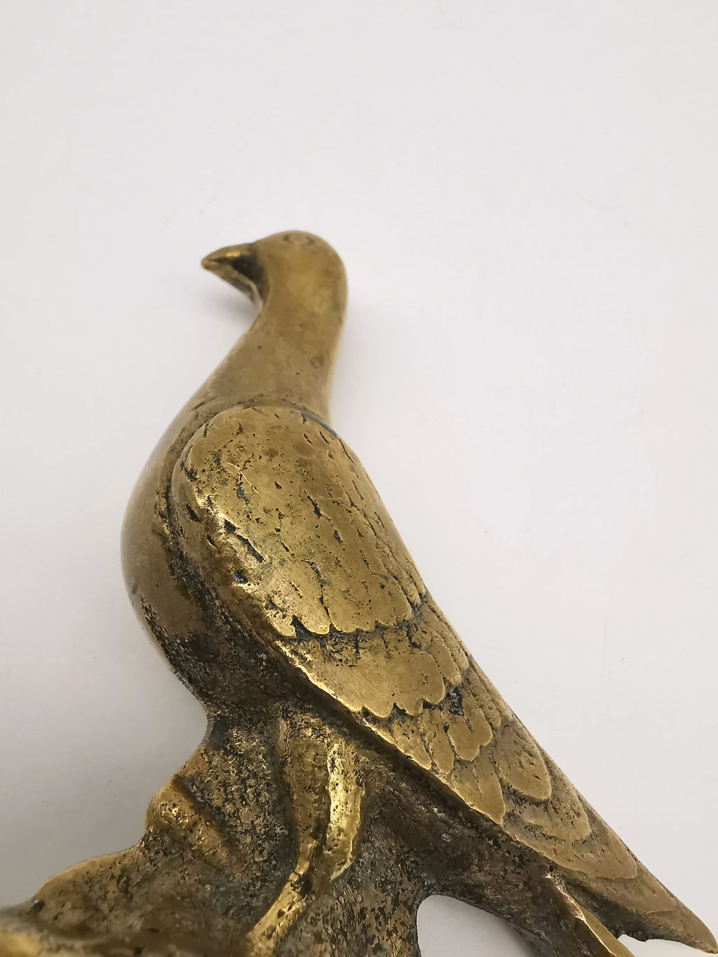 Vintage Solid Cast Brass Pigeon Figurine - Mid Century Heavy Bird Paperweight