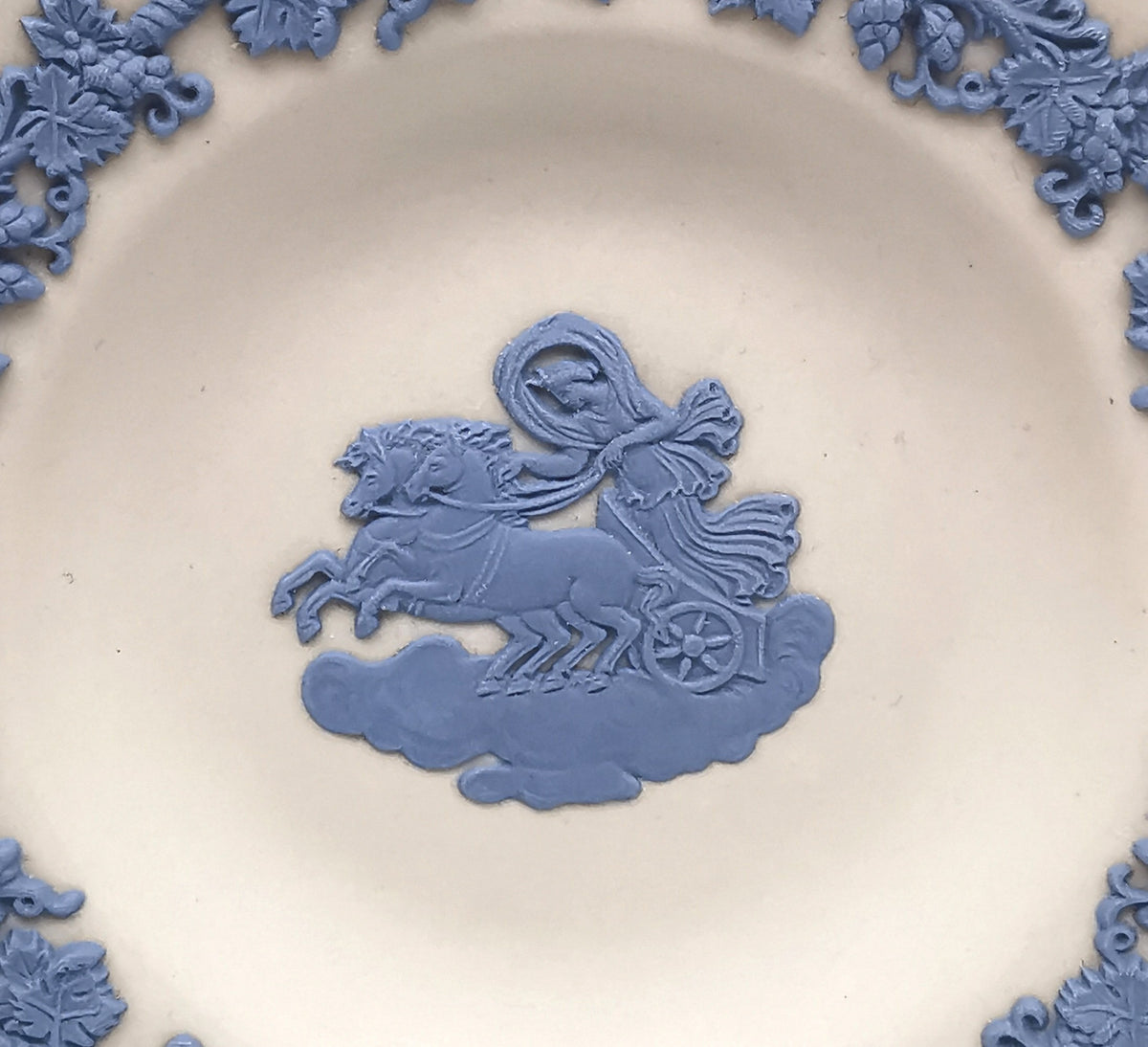Vintage Wedgwood Blue on White Jasperware Chariot Trinket Dish