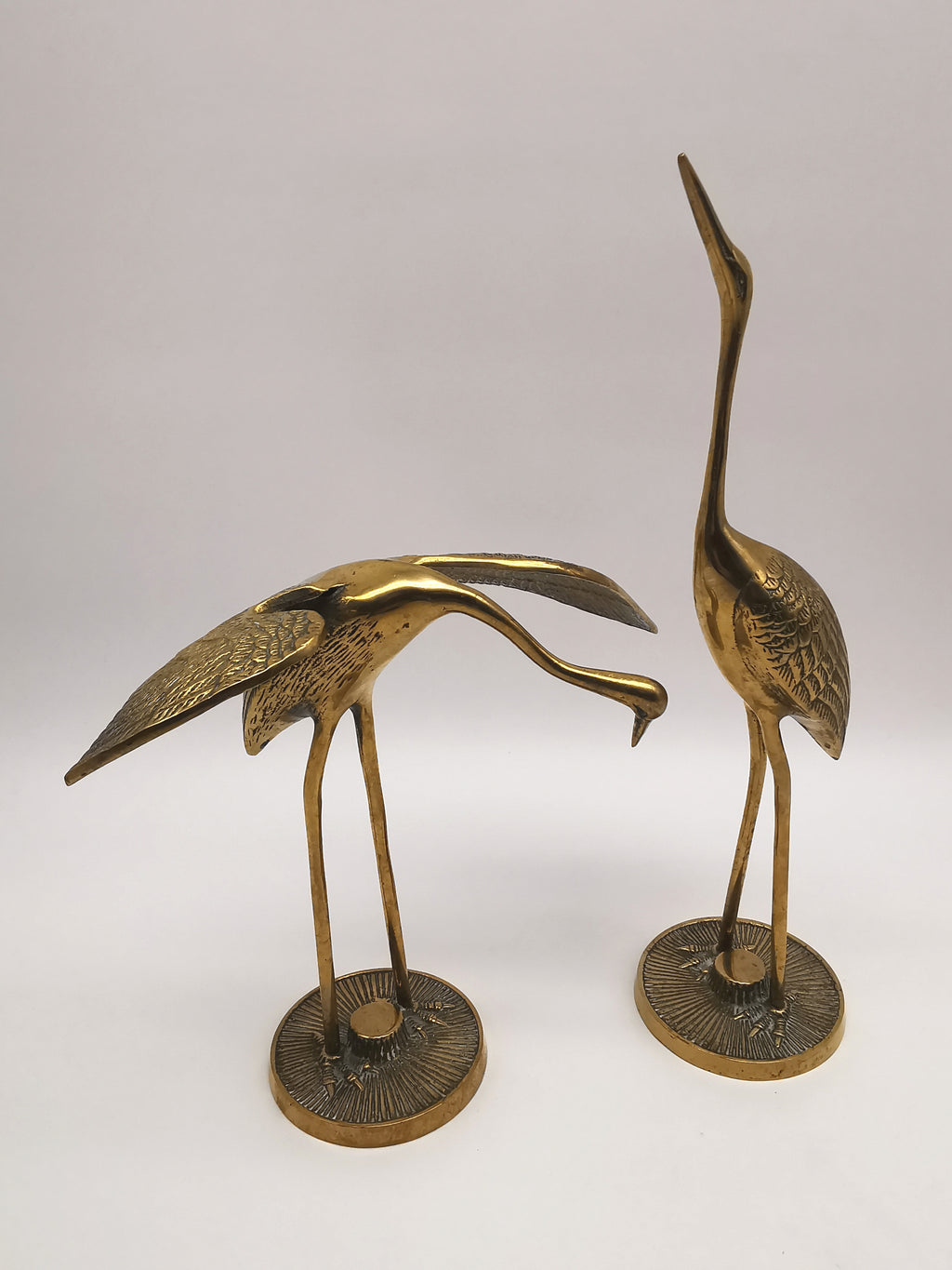 Vintage Brass Crane/ Heron Figurines Pair - Mid Century Birds Statues