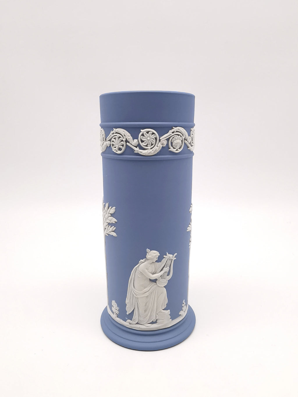 Vintage Wedgwood Pale Blue Jasperware Cylinder Spill Vase