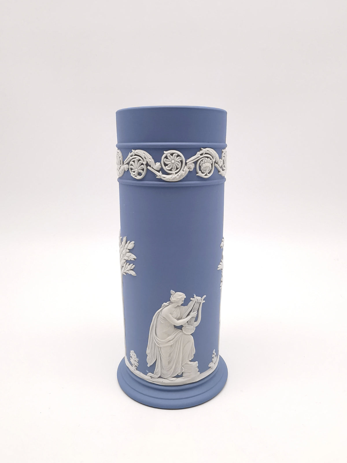 Vintage Wedgwood Pale Blue Jasperware Cylinder Spill Vase