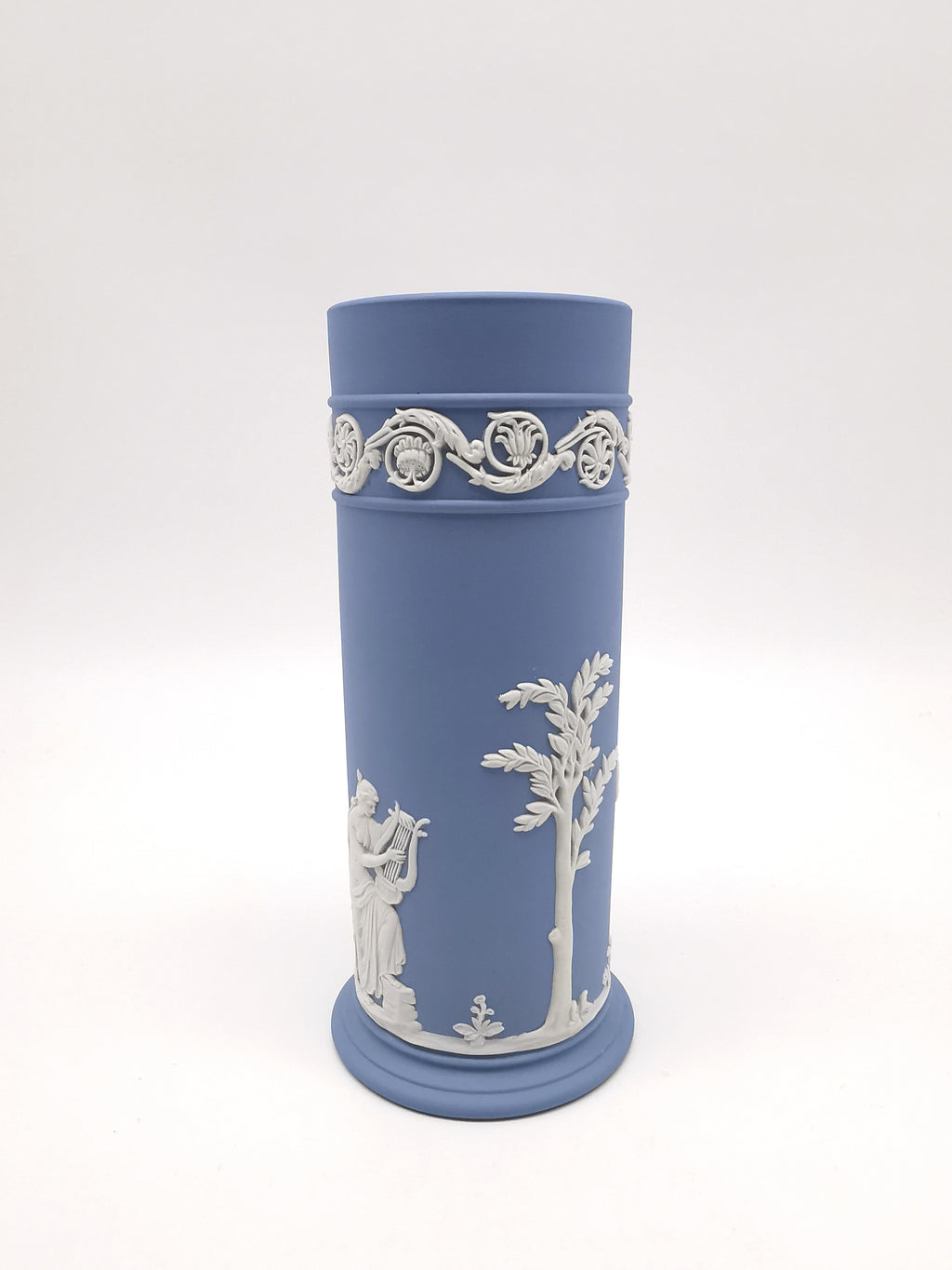Vintage Wedgwood Pale Blue Jasperware Cylinder Spill Vase