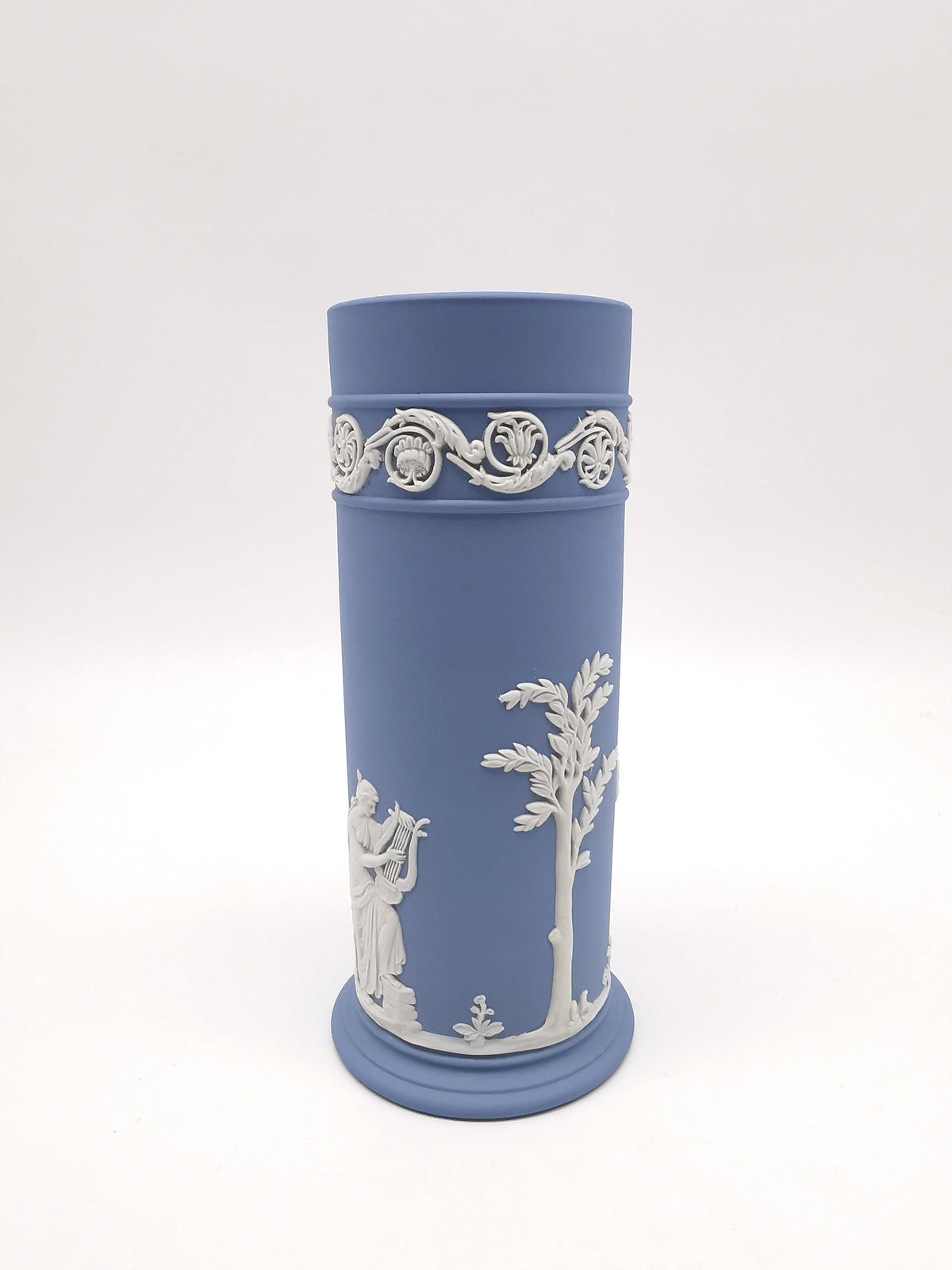 Vintage Wedgwood Pale Blue Jasperware Cylinder Spill Vase