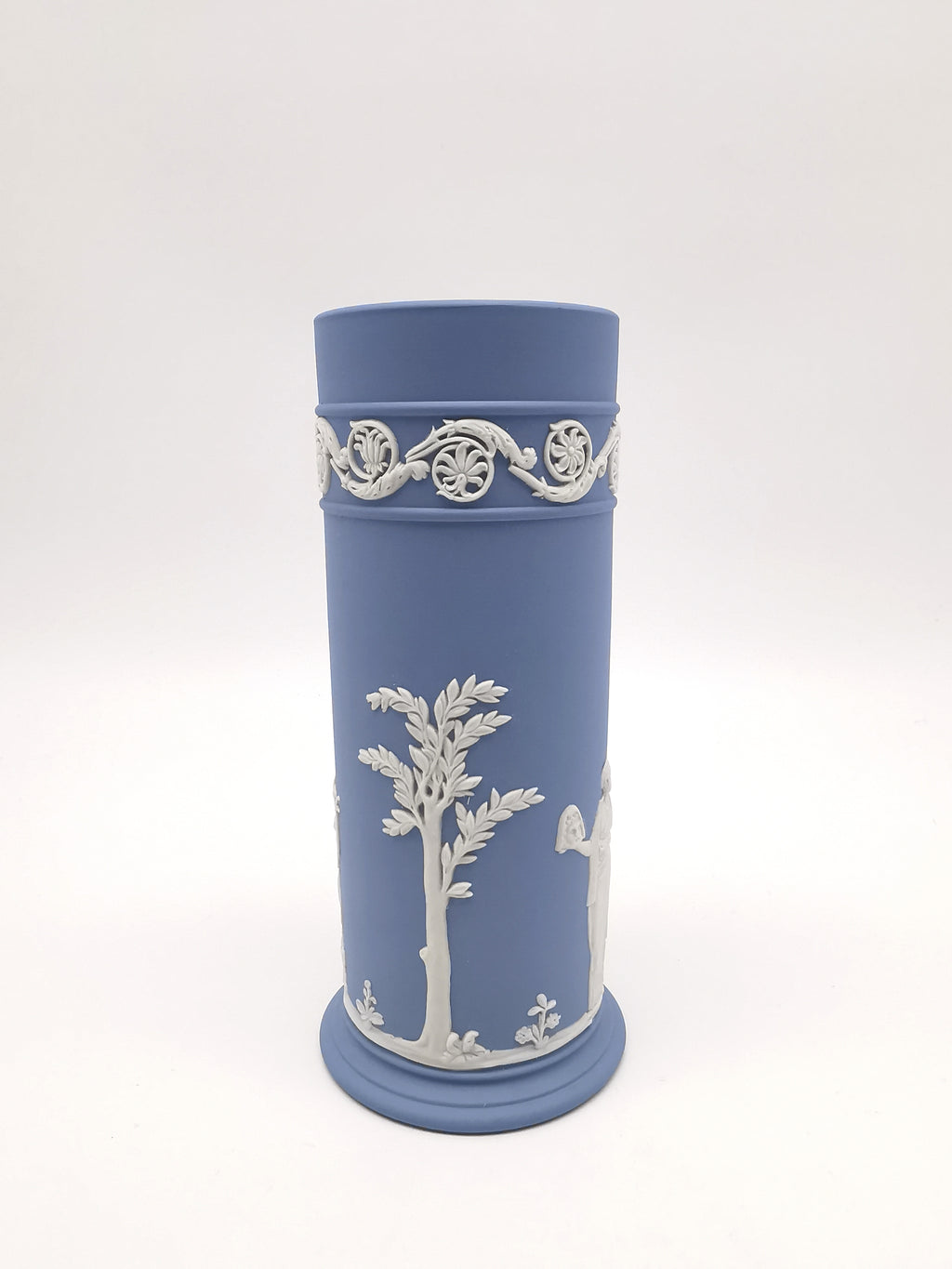 Vintage Wedgwood Pale Blue Jasperware Cylinder Spill Vase