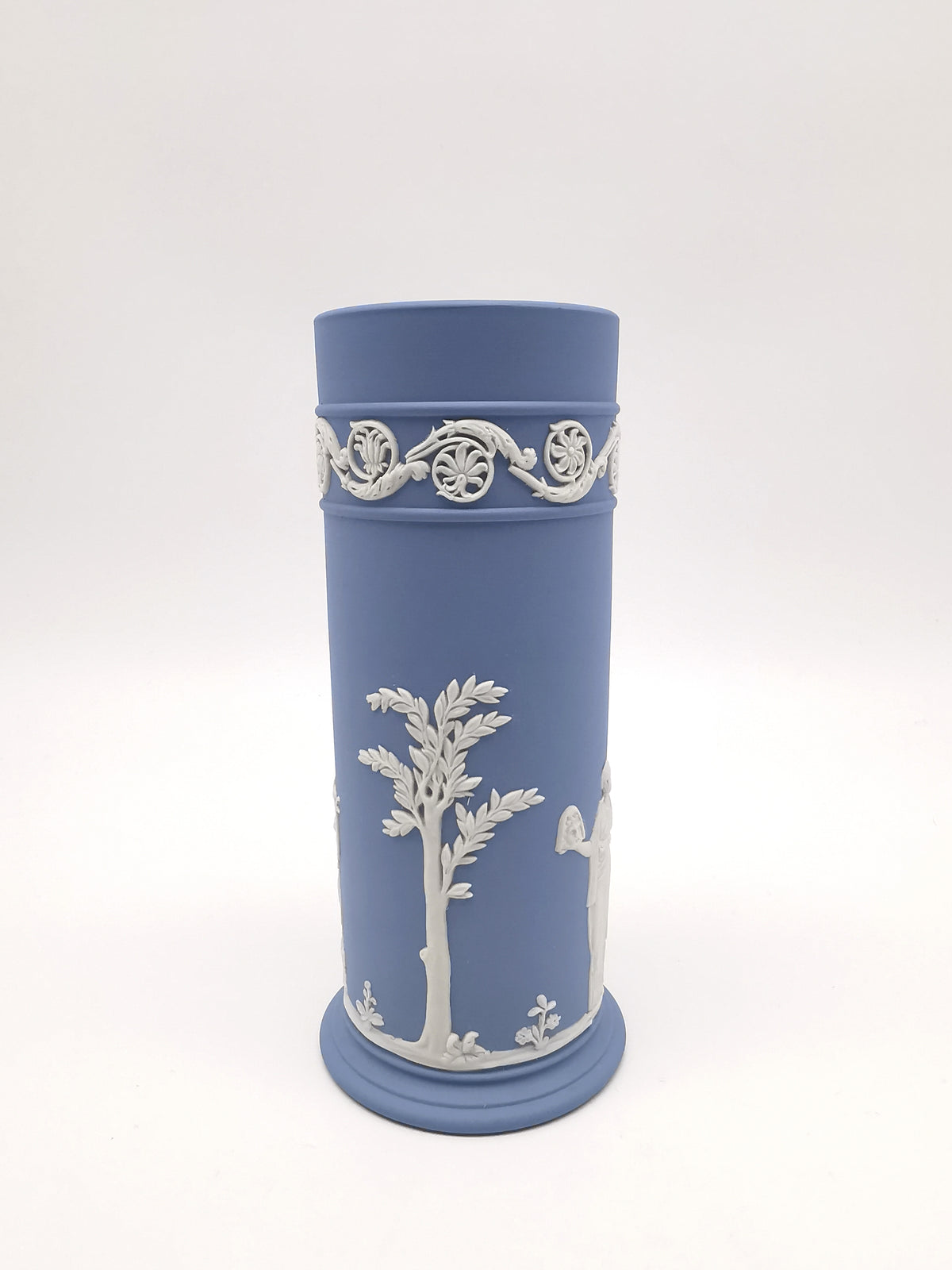 Vintage Wedgwood Pale Blue Jasperware Cylinder Spill Vase