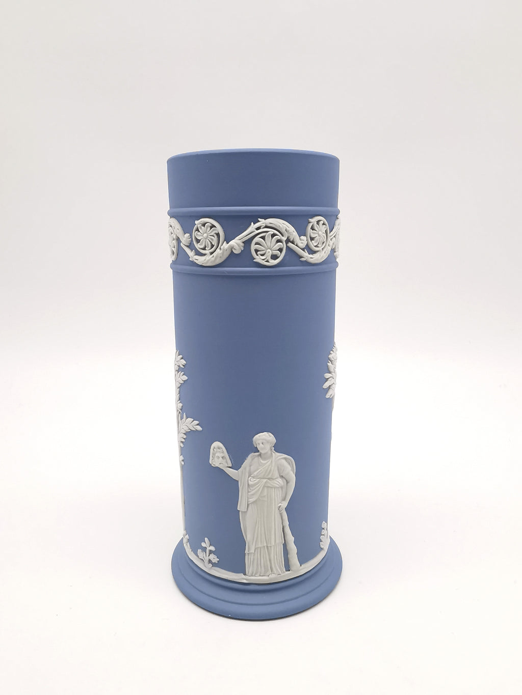 Vintage Wedgwood Pale Blue Jasperware Cylinder Spill Vase