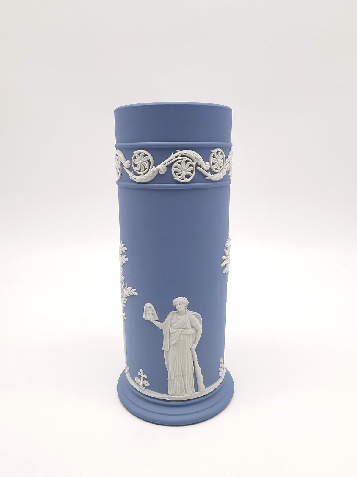 Vintage Wedgwood Pale Blue Jasperware Cylinder Spill Vase