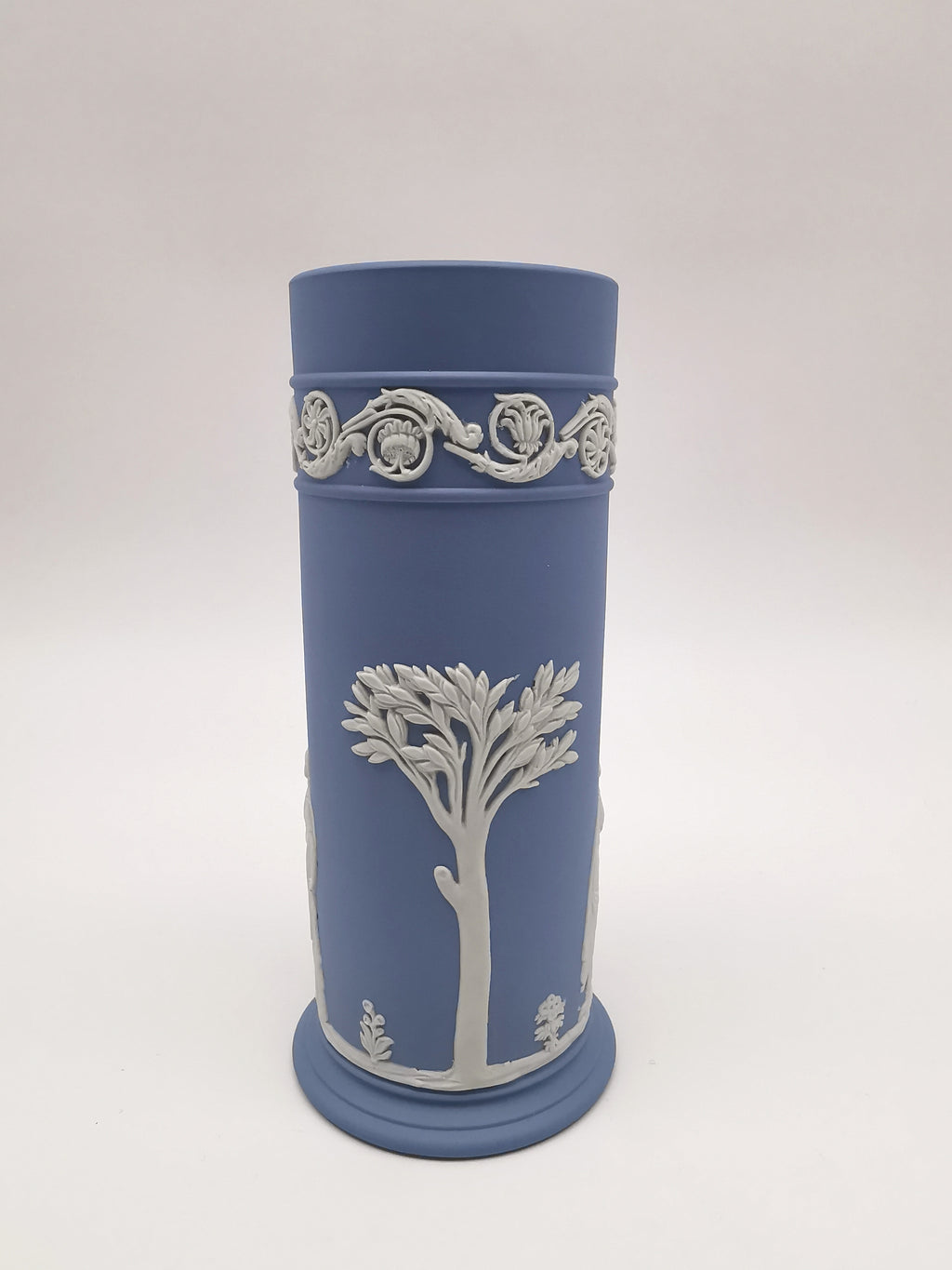 Vintage Wedgwood Pale Blue Jasperware Cylinder Spill Vase