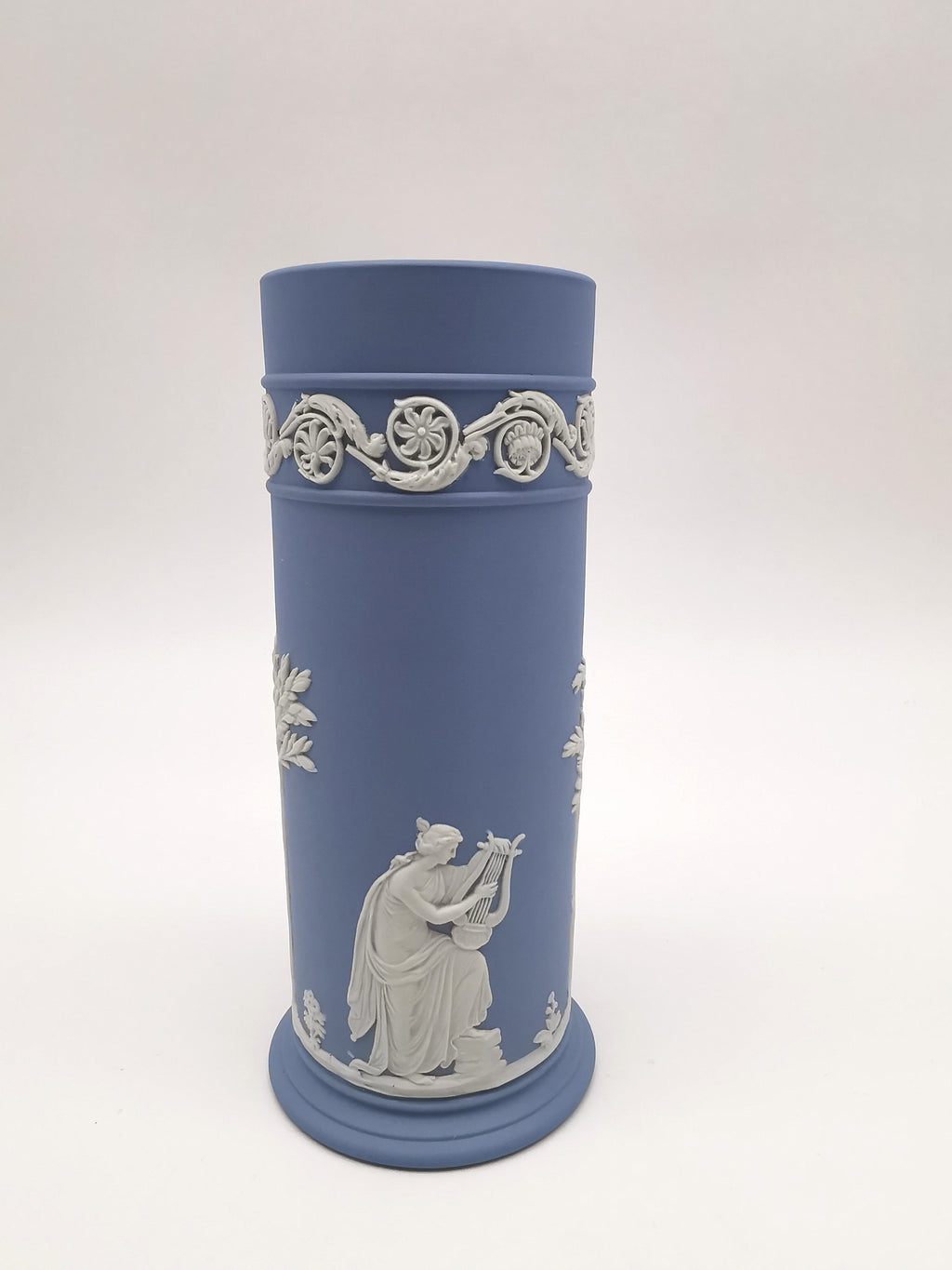 Vintage Wedgwood Pale Blue Jasperware Cylinder Spill Vase