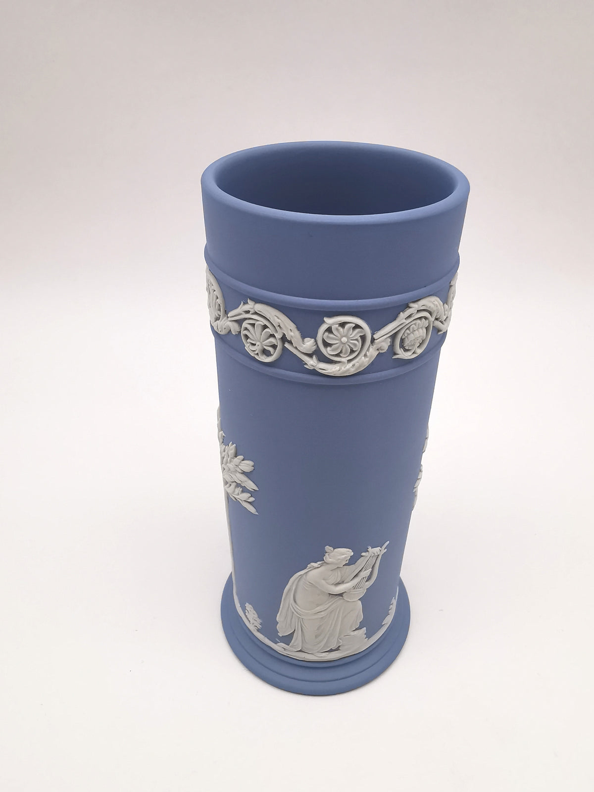 Vintage Wedgwood Pale Blue Jasperware Cylinder Spill Vase
