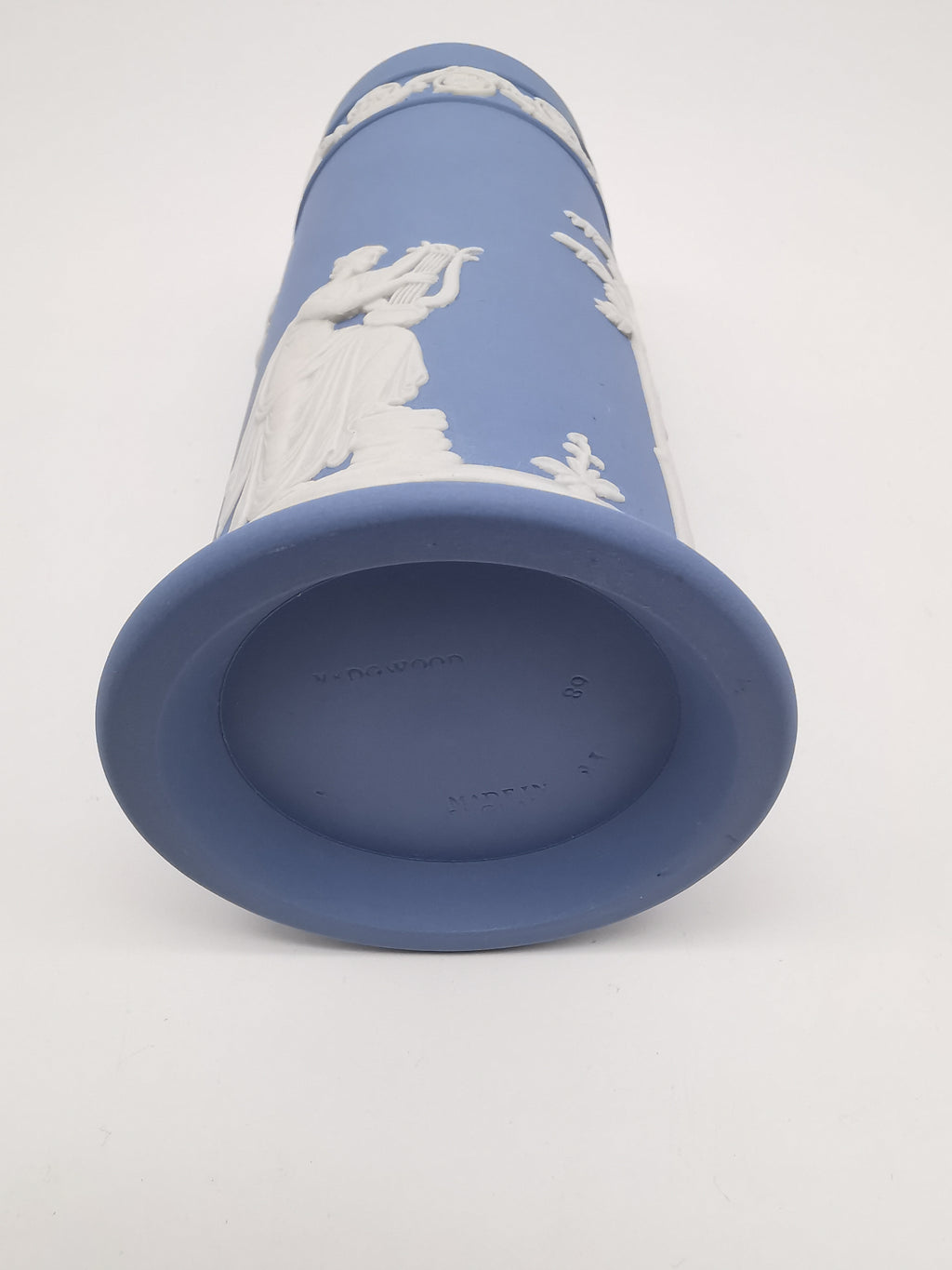 Vintage Wedgwood Pale Blue Jasperware Cylinder Spill Vase