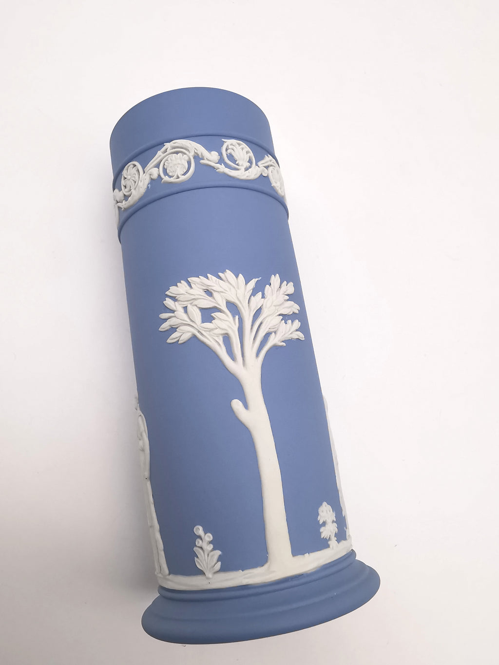 Vintage Wedgwood Pale Blue Jasperware Cylinder Spill Vase