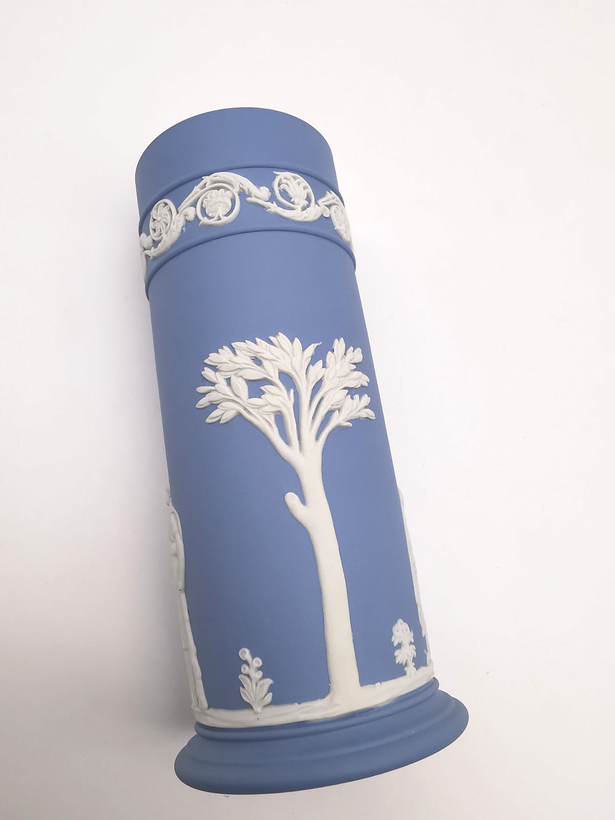 Vintage Wedgwood Pale Blue Jasperware Cylinder Spill Vase