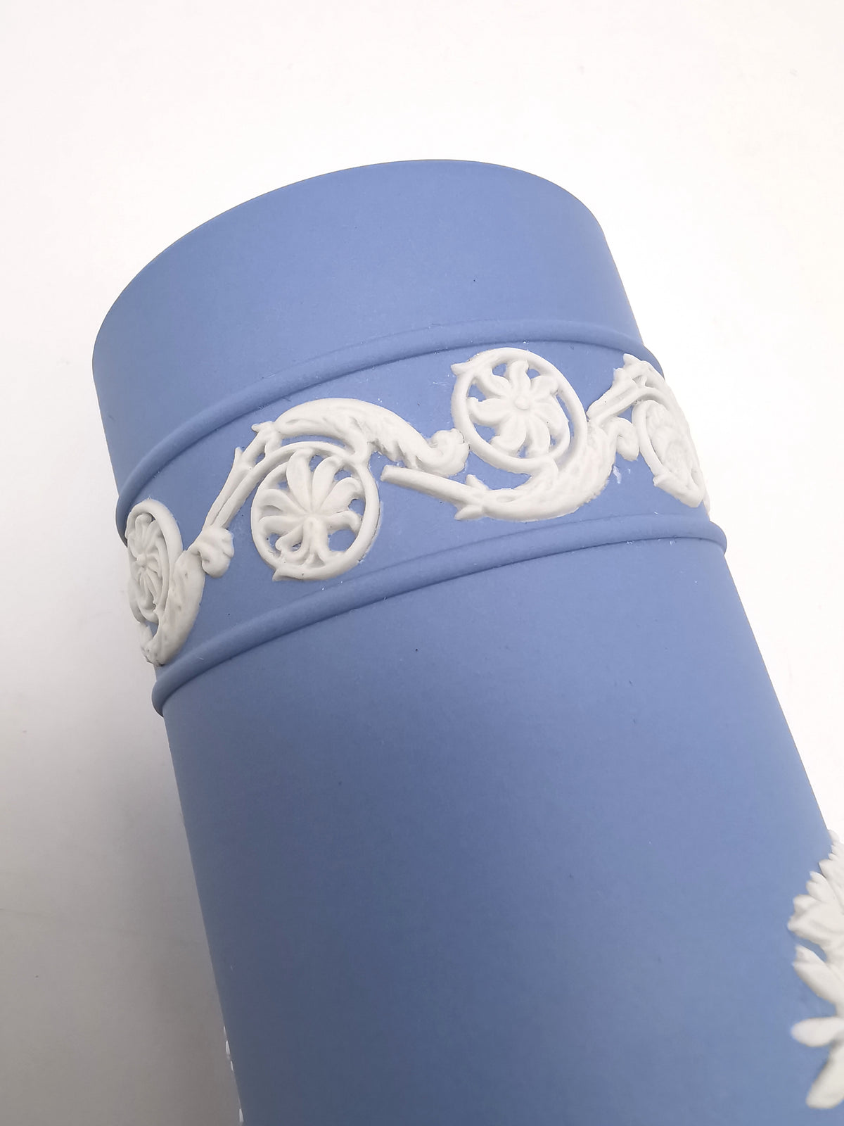Vintage Wedgwood Pale Blue Jasperware Cylinder Spill Vase