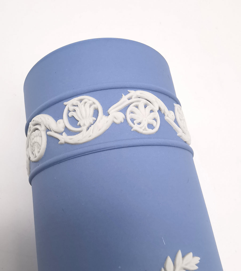 Vintage Wedgwood Pale Blue Jasperware Cylinder Spill Vase