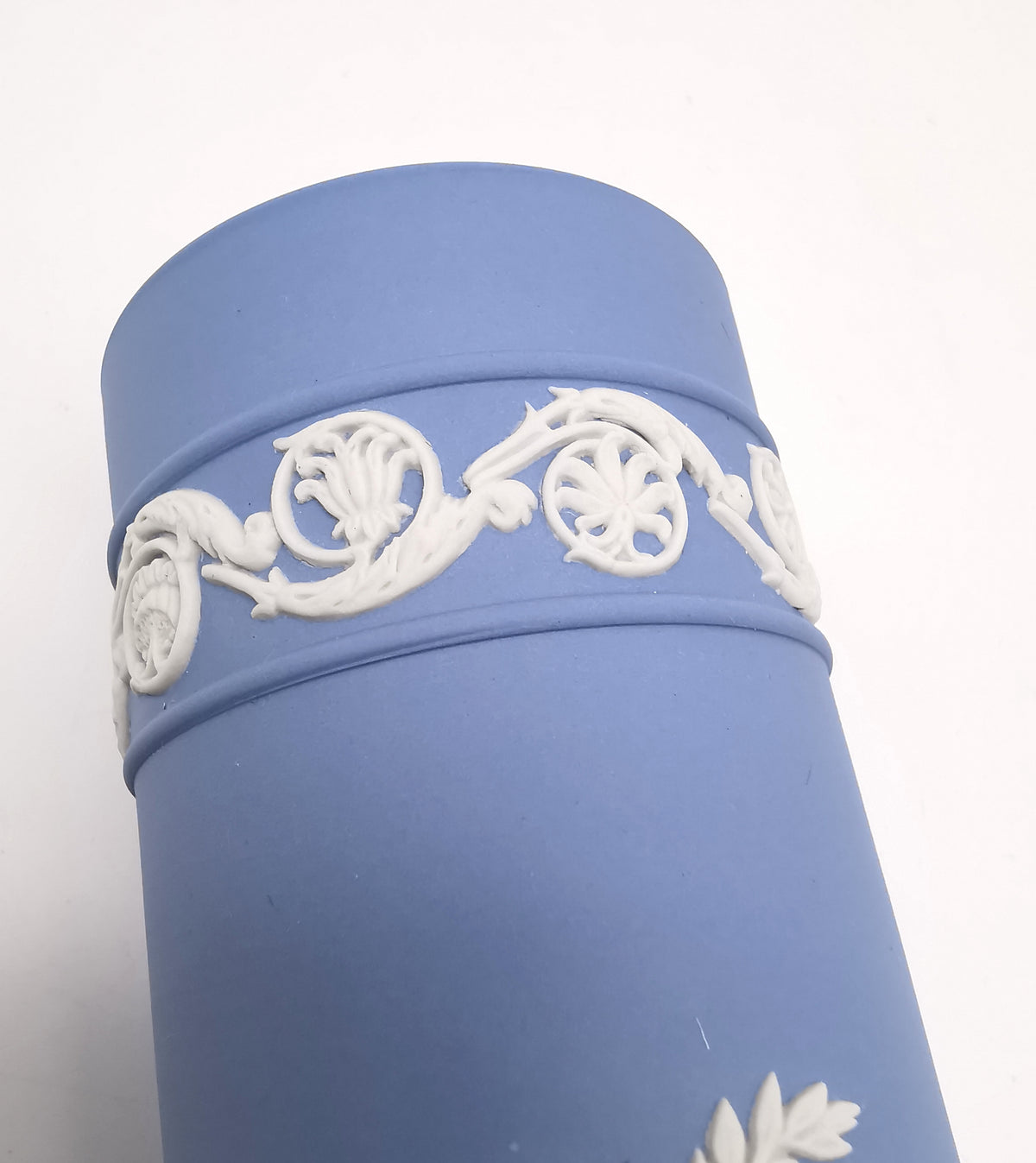 Vintage Wedgwood Pale Blue Jasperware Cylinder Spill Vase