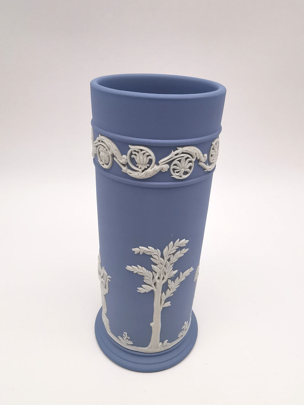 Vintage Wedgwood Pale Blue Jasperware Cylinder Spill Vase
