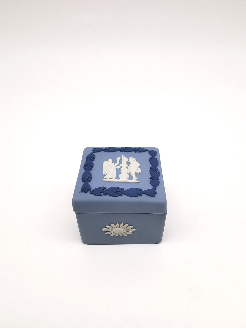 Vintage Wedgwood Blue Jasperware Tri-Colour Small Square Trinket Box