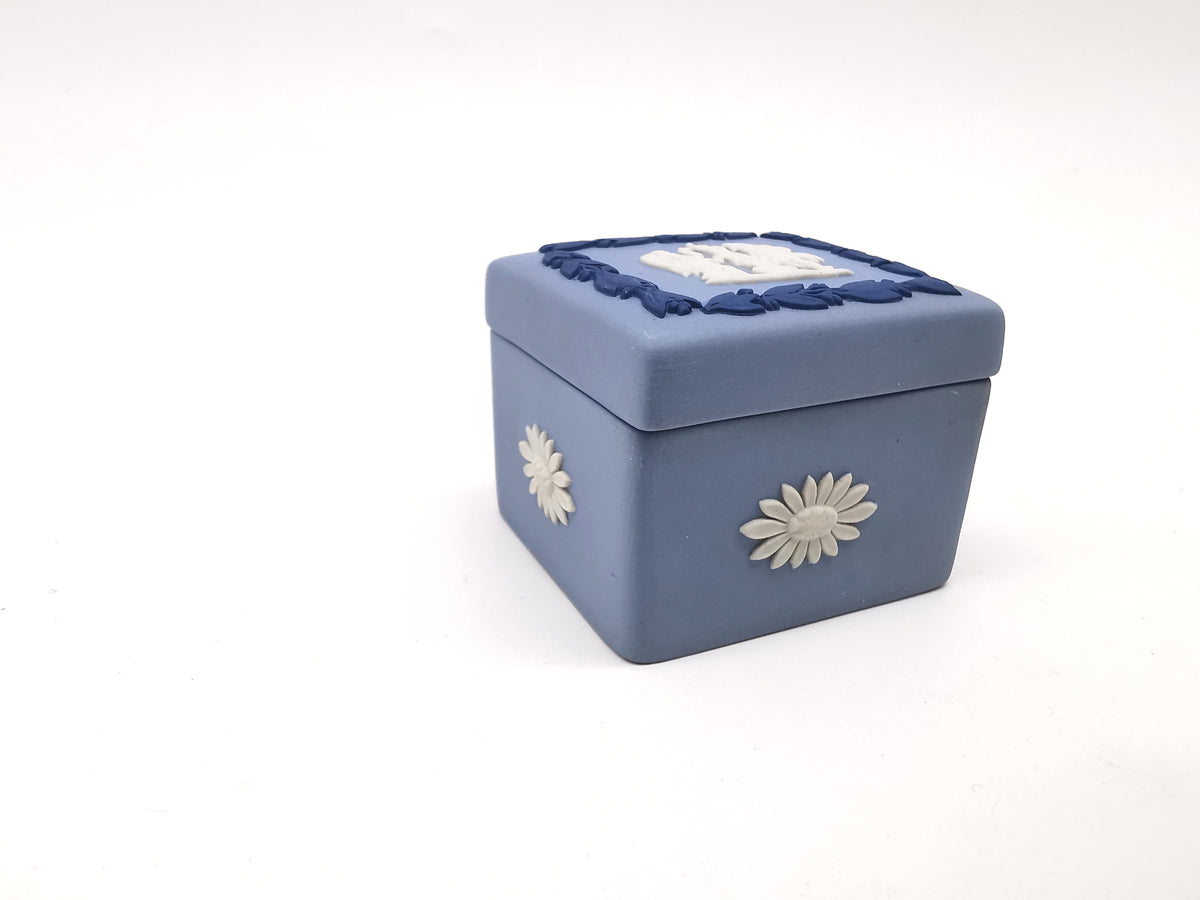 Vintage Wedgwood Blue Jasperware Tri-Colour Small Square Trinket Box