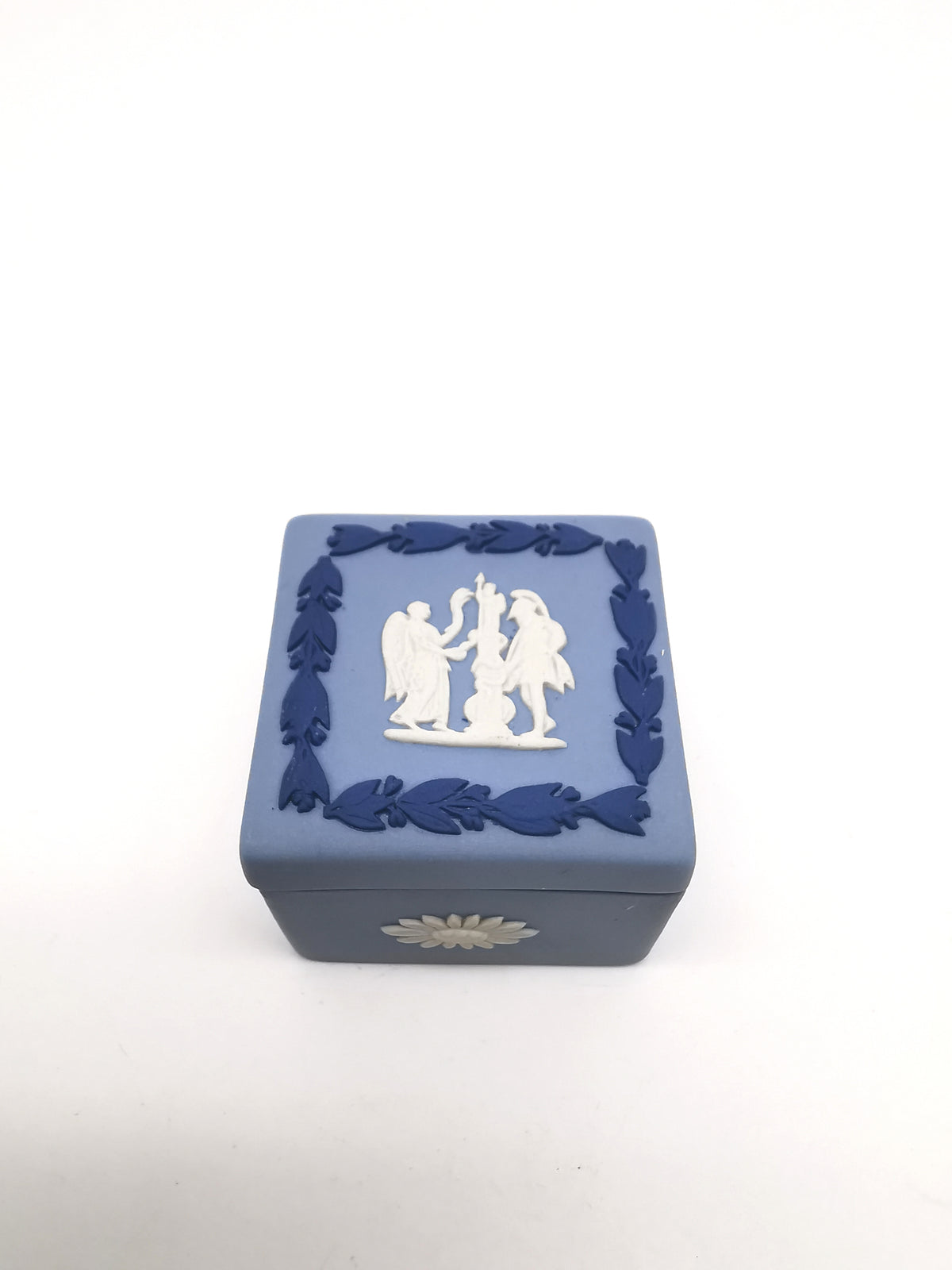 Vintage Wedgwood Blue Jasperware Tri-Colour Small Square Trinket Box