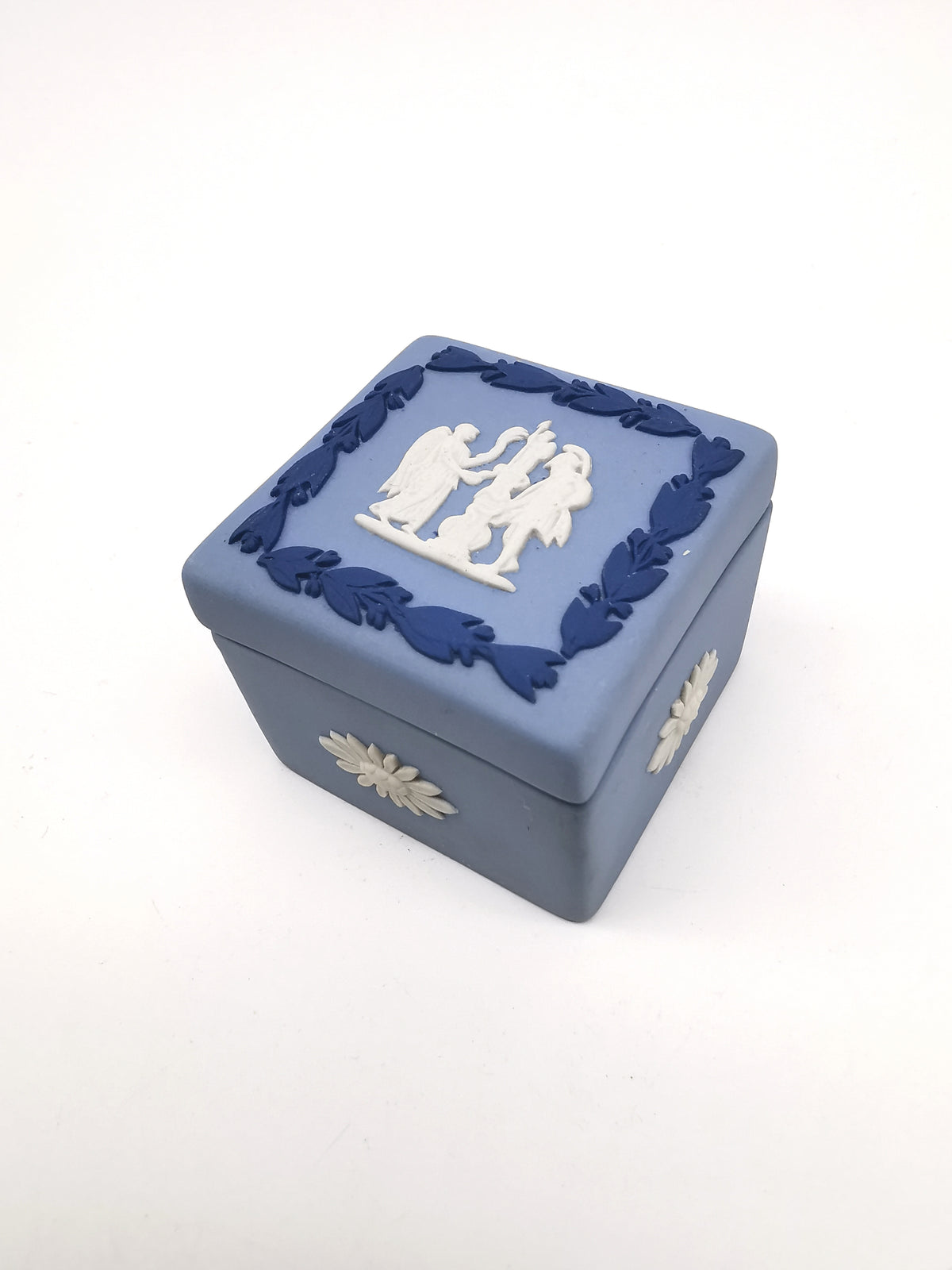 Vintage Wedgwood Blue Jasperware Tri-Colour Small Square Trinket Box
