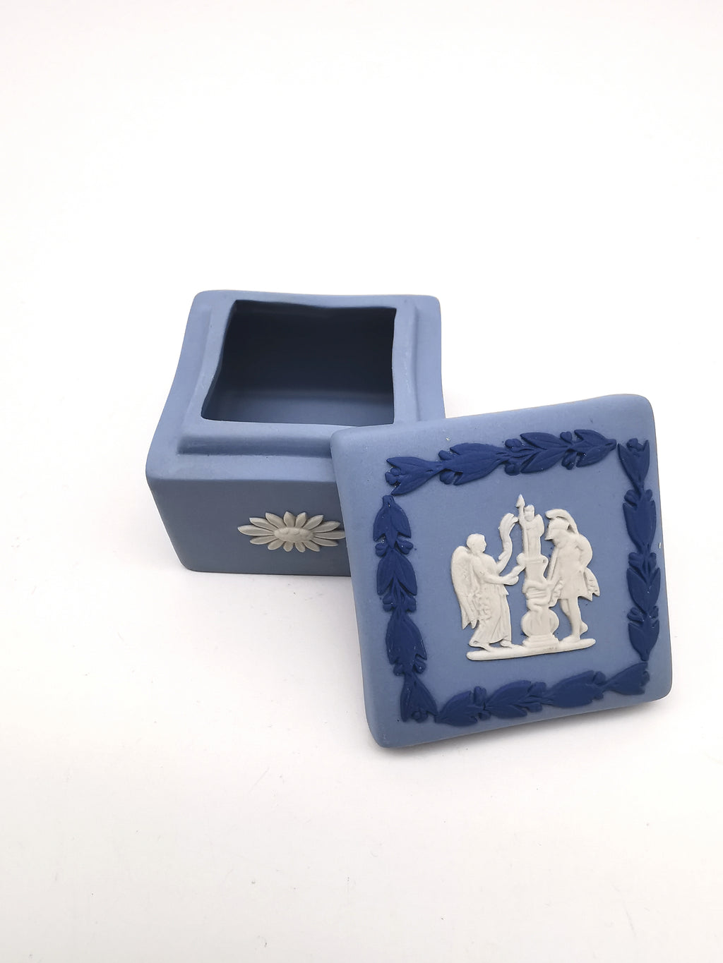 Vintage Wedgwood Blue Jasperware Tri-Colour Small Square Trinket Box