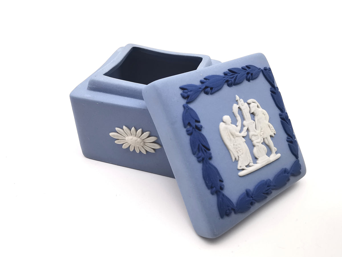 Vintage Wedgwood Blue Jasperware Tri-Colour Small Square Trinket Box
