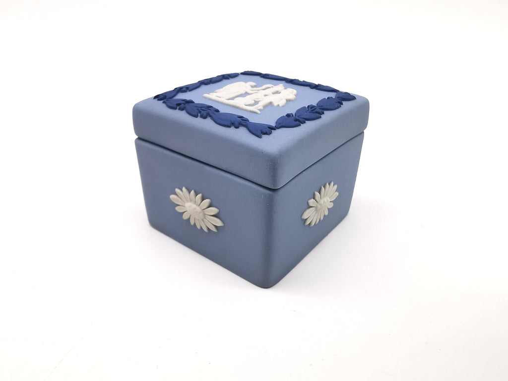 Vintage Wedgwood Blue Jasperware Tri-Colour Small Square Trinket Box