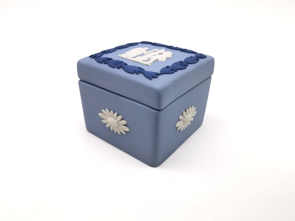 Vintage Wedgwood Blue Jasperware Tri-Colour Small Square Trinket Box