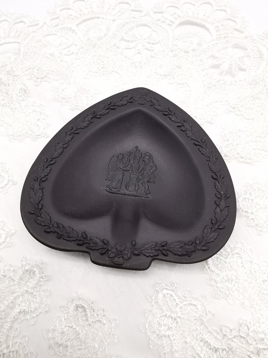 Vintage Wedgwood Black Basalt Spade Pin Dish- Classical Relief