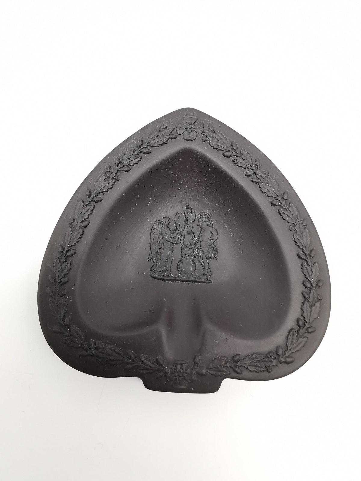 Vintage Wedgwood Black Basalt Spade Pin Dish- Classical Relief